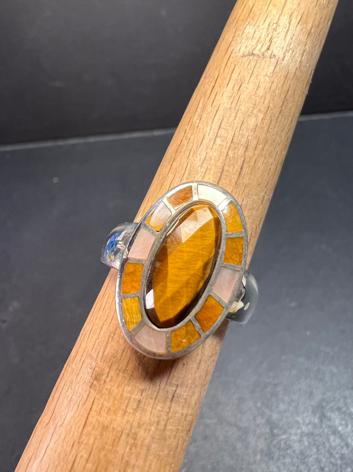 Whitney Kelly tigers eye and mother of pearl sterling silver ring size 7