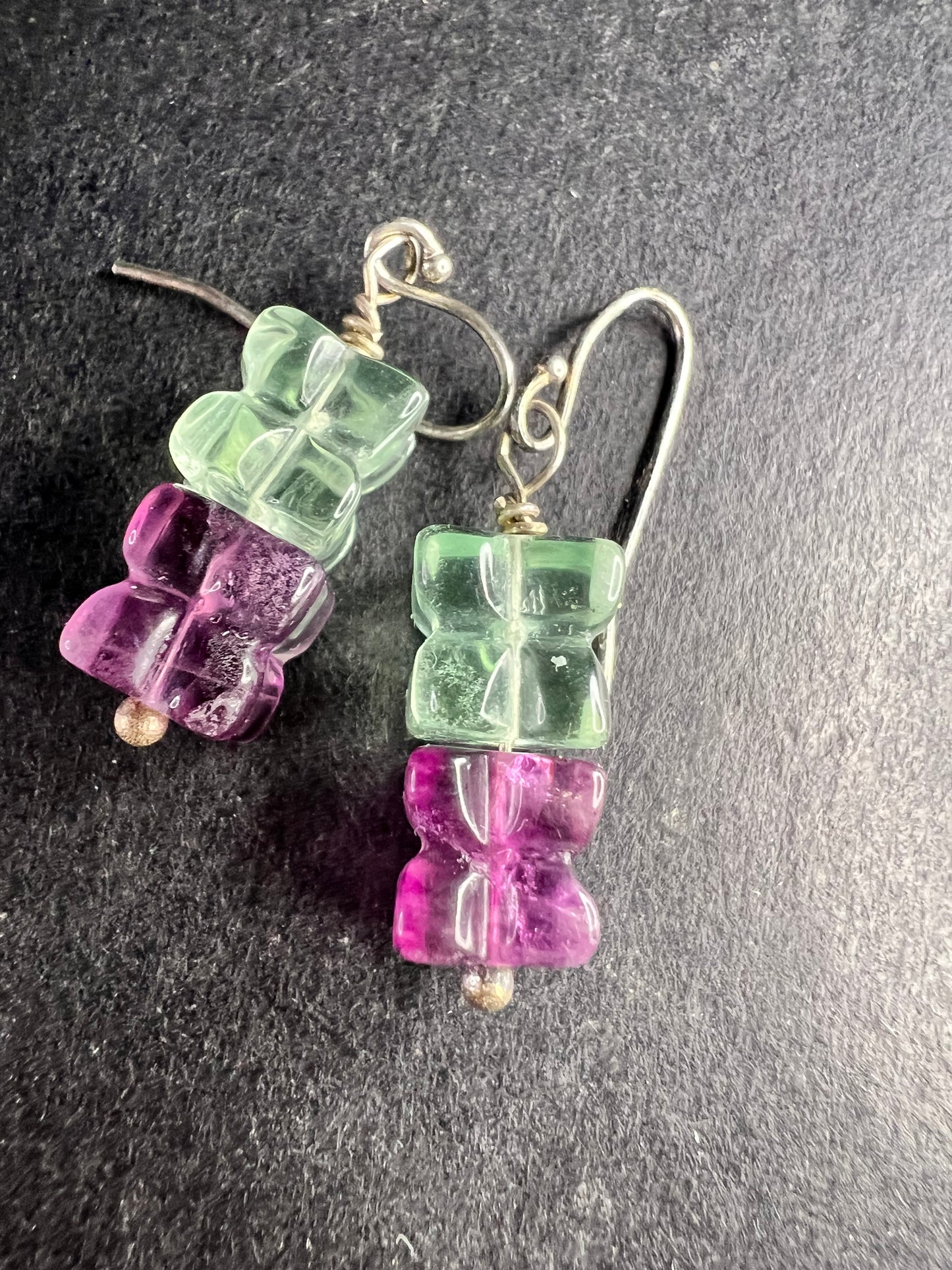 Sterling Silver Carved Fluorite Flower Drop Earrings