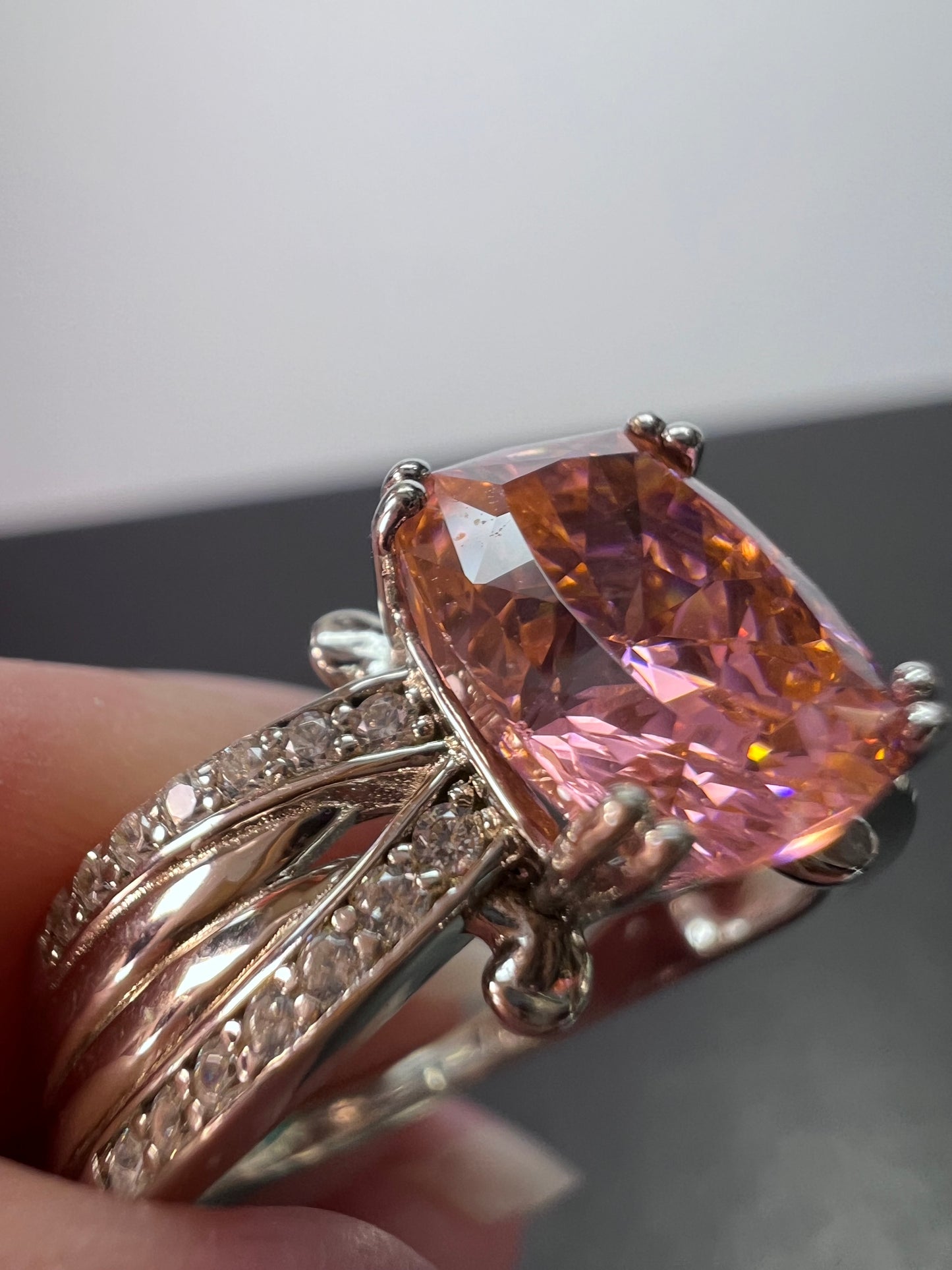 Bella Luce pink and white CZ rhodium over Sterling ring 5.01 ctw size 9