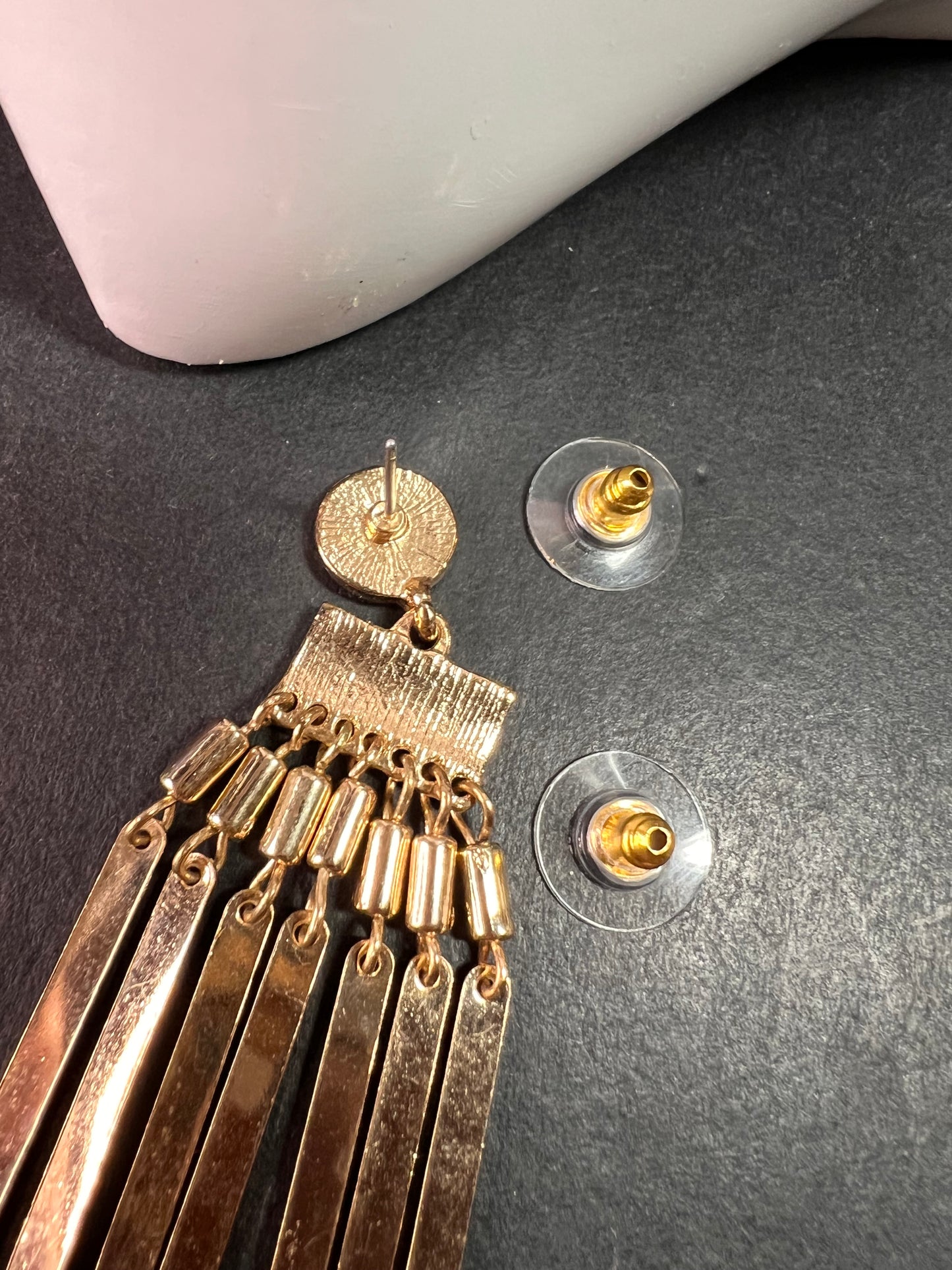 Vintage Gold Fringe Dangle Earrings – Retro MCM Style, Pre Owned