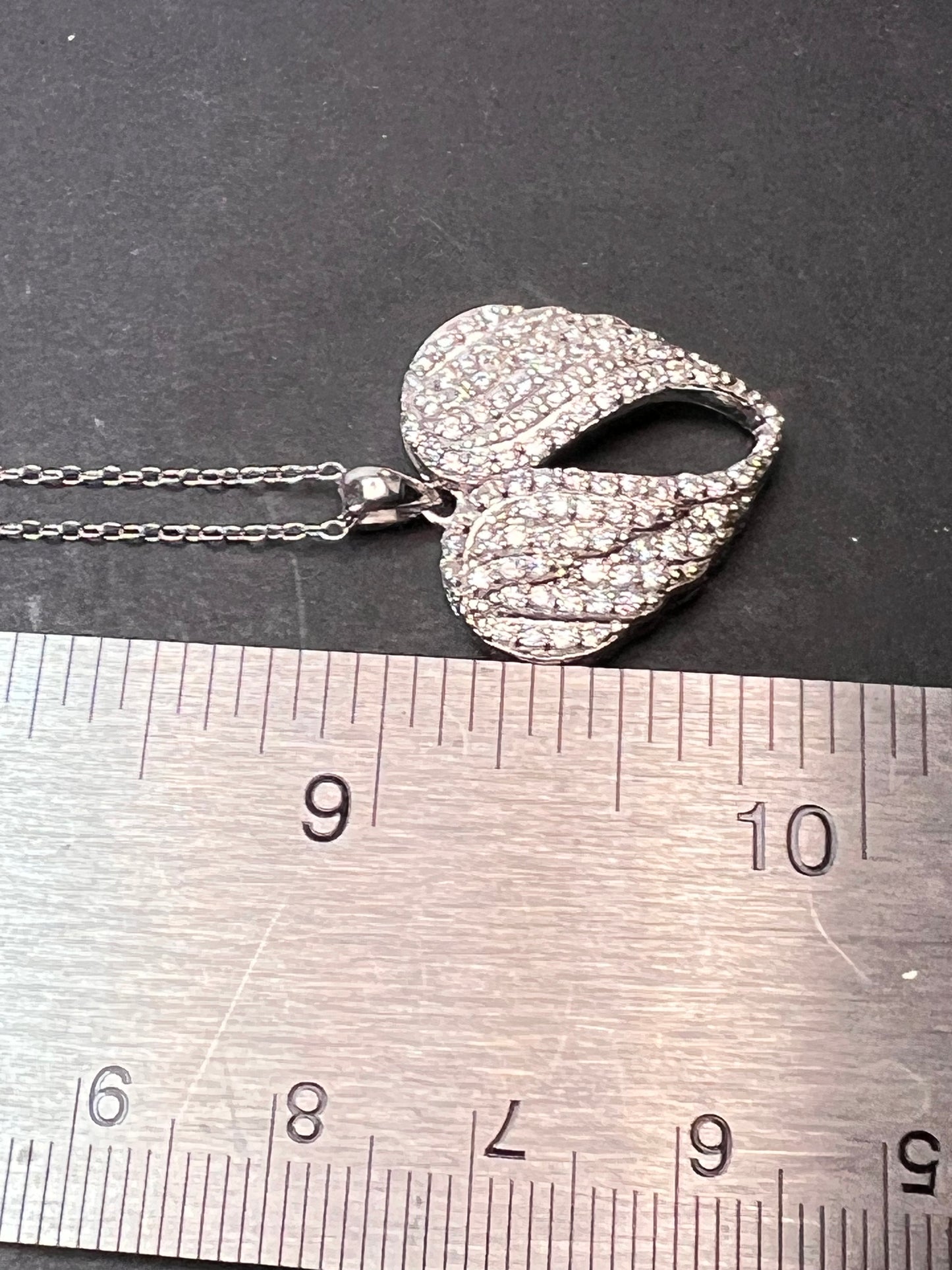 Angel wings CZ heart pendant and chain sterling silver necklace