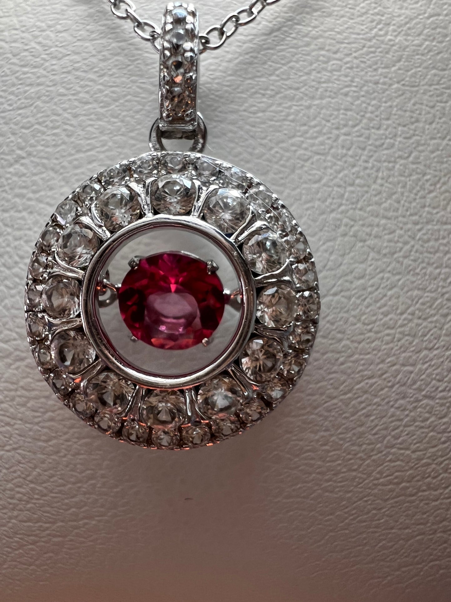 Pink tourmaline white topaz fluttering pendant necklace in platinum over sterling silver