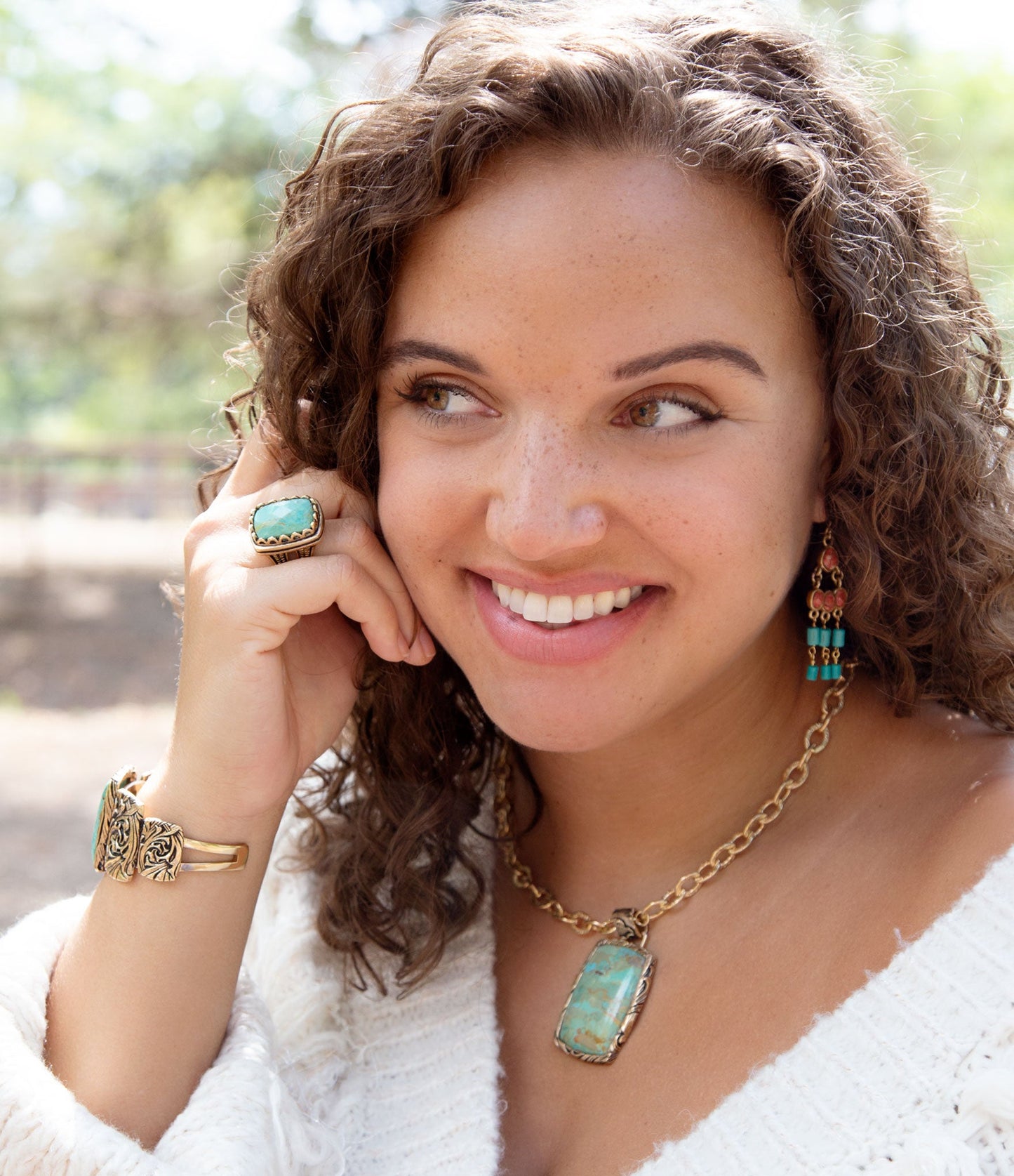Barse Blue Turquoise and Golden Cocktail Ring