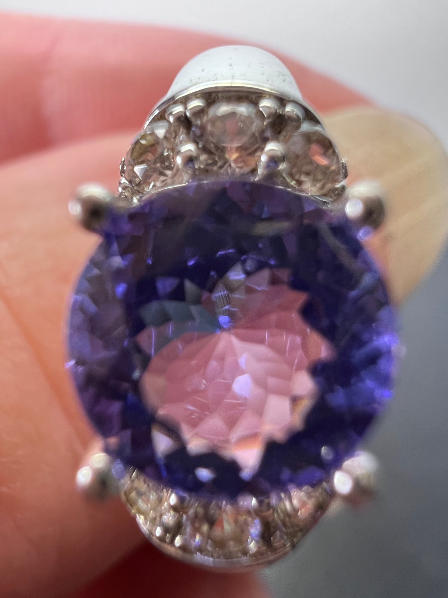 Tanzanite and white topaz sterling silver ring size 9