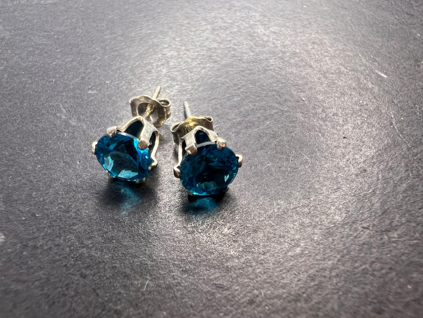 Blue stone stud earrings in sterling silver