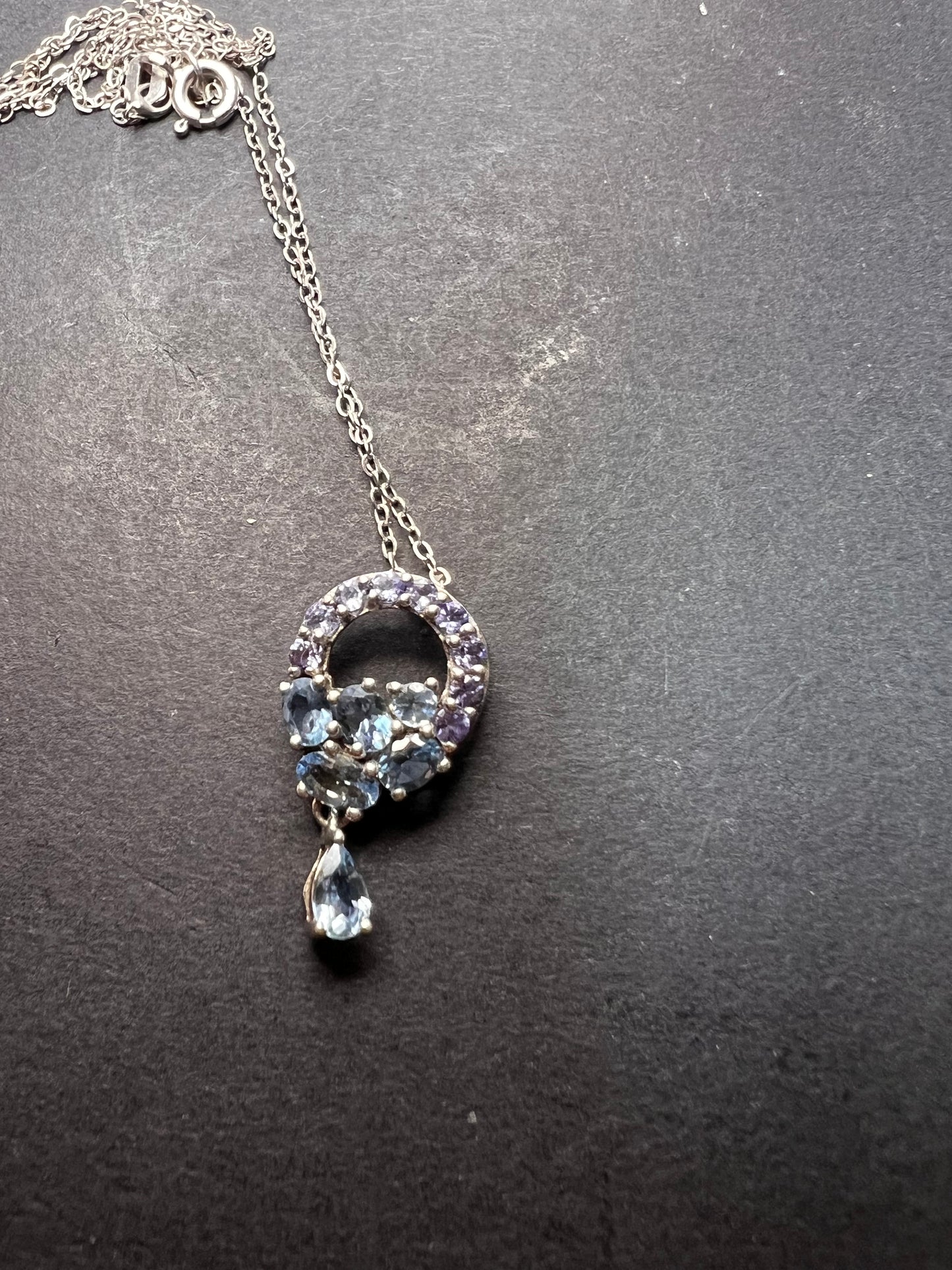 Tanzanite and aquamarine sterling silver pendant necklace with chain