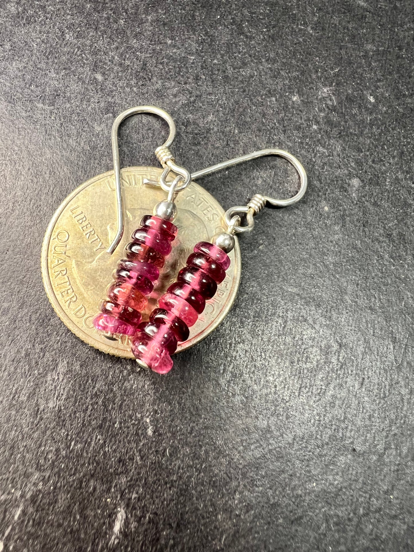 Sterling Silver Pink Rubellite Tourmaline Heishi Drop Earrings