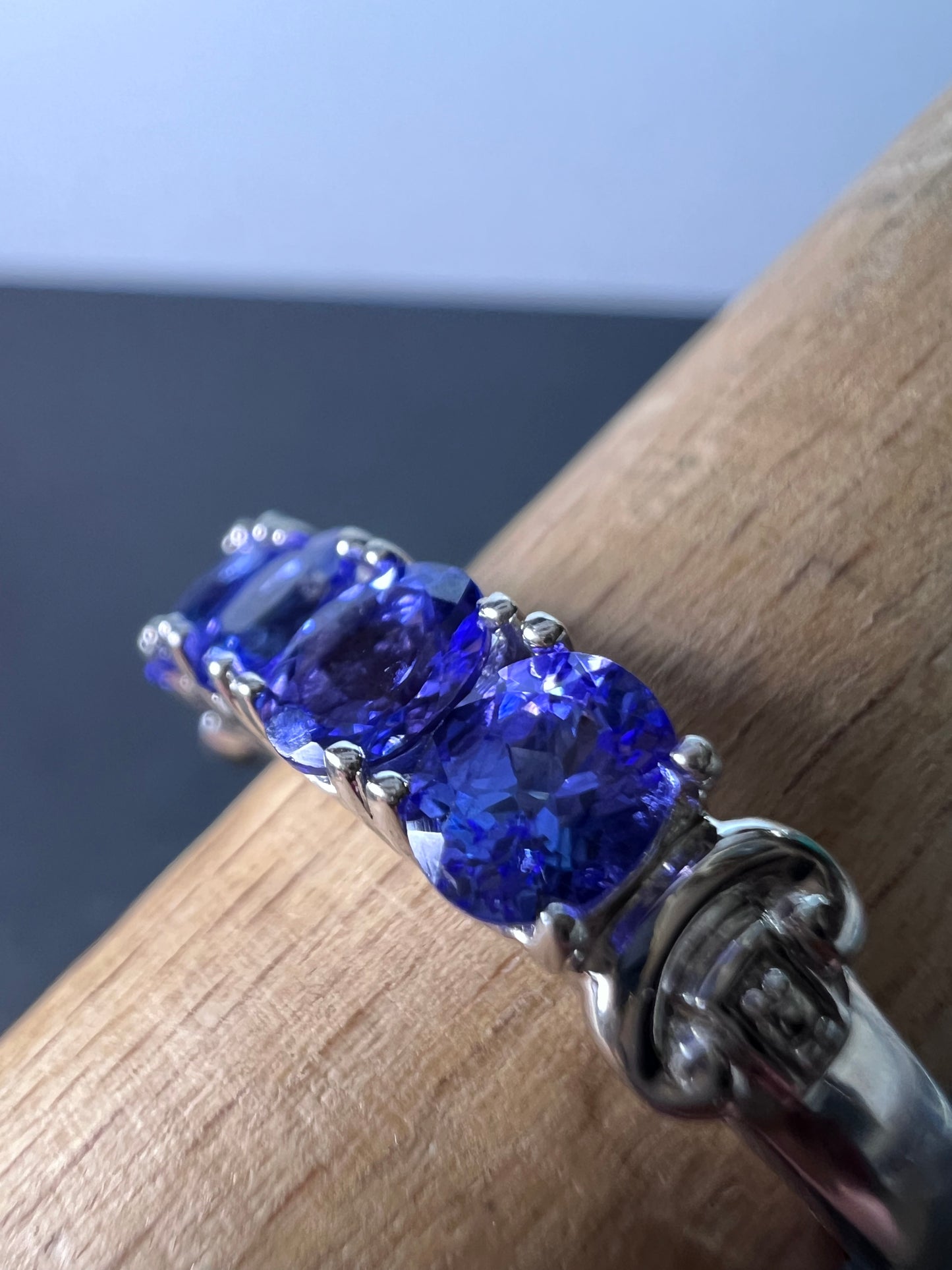 Blue Tanzanite Rhodium Over Sterling Silver 5-stone Band Ring 1.87ctw size 9