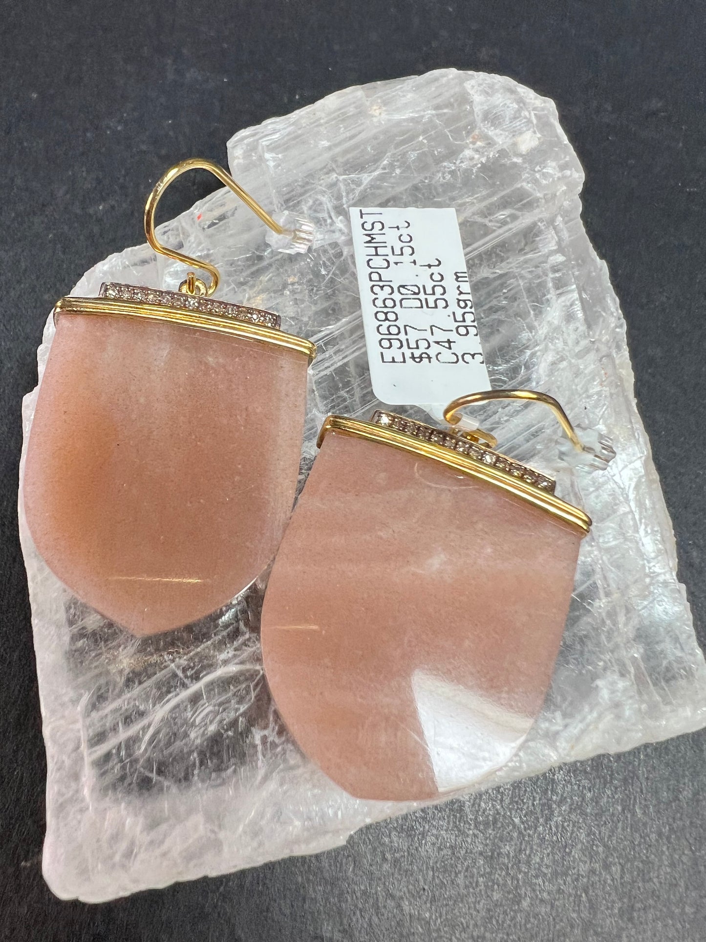 NEW Carol Brodie Rarities Peach Moonstone Diamond 925 Vermeil Earrings