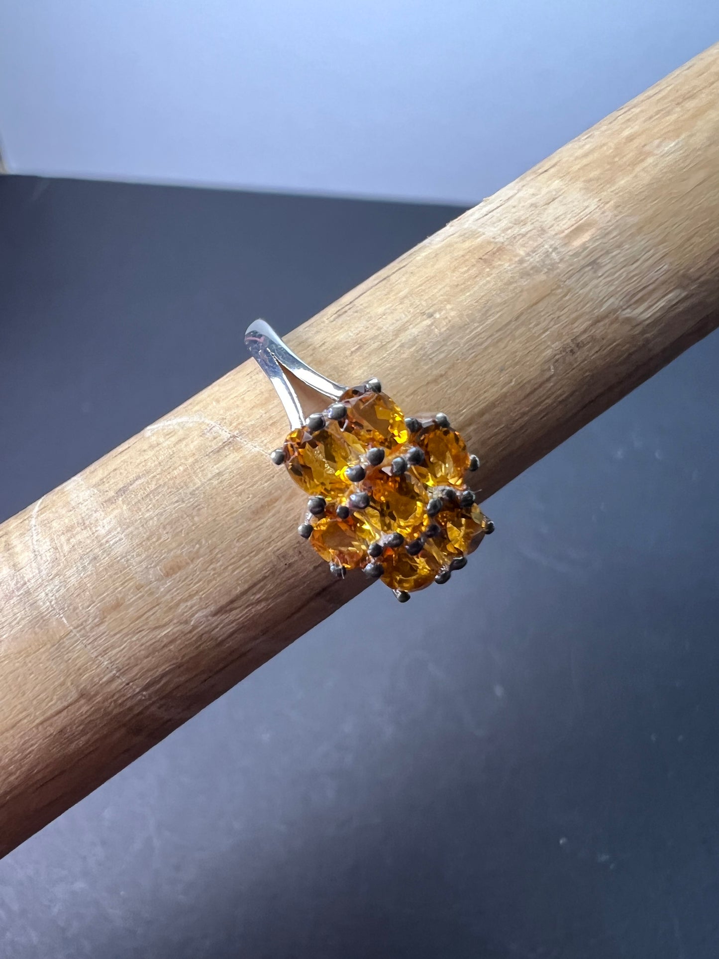 Mandarin citrine sterling silver cluster ring size 6