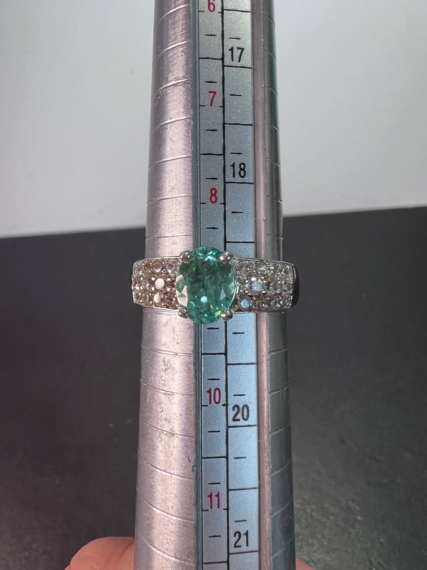 Paraiba apatite and white topaz ring size 9