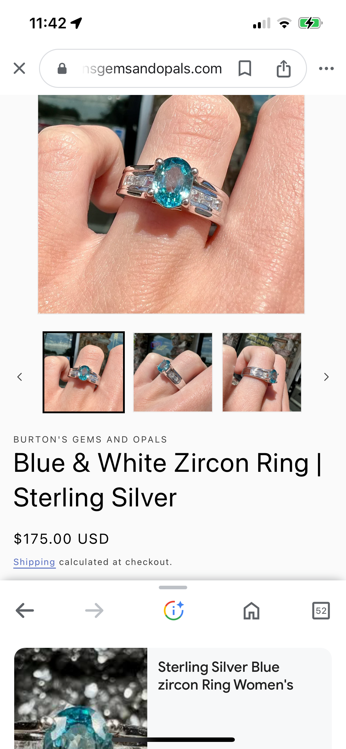 Blue & White Zircon Ring | Sterling Silver Ring size 10