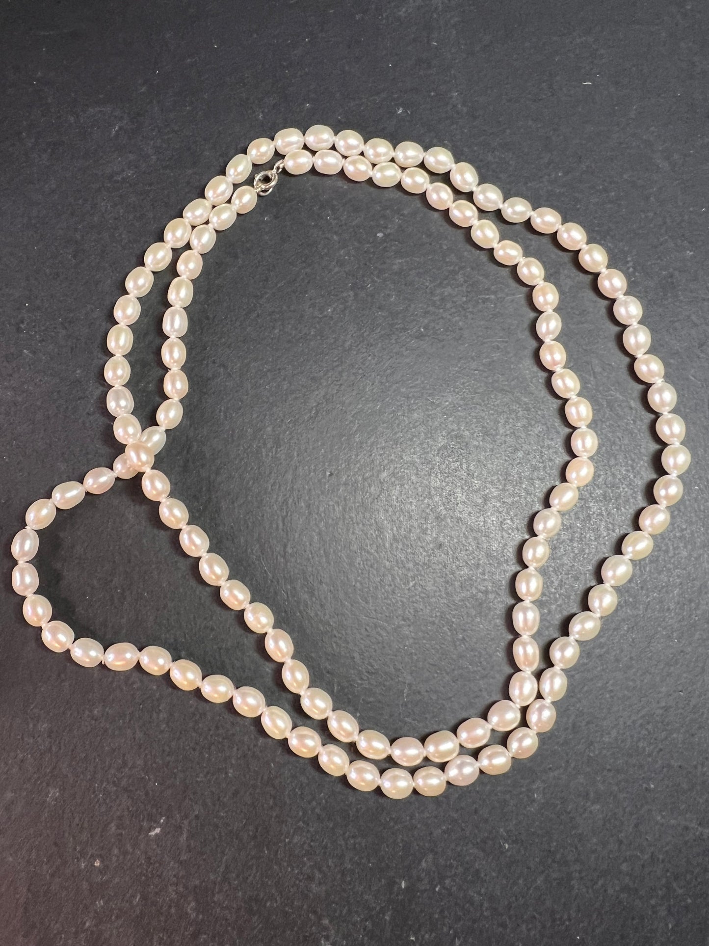Estate 36” White Cultured Freshwater Pearl Necklace 925 Sterling