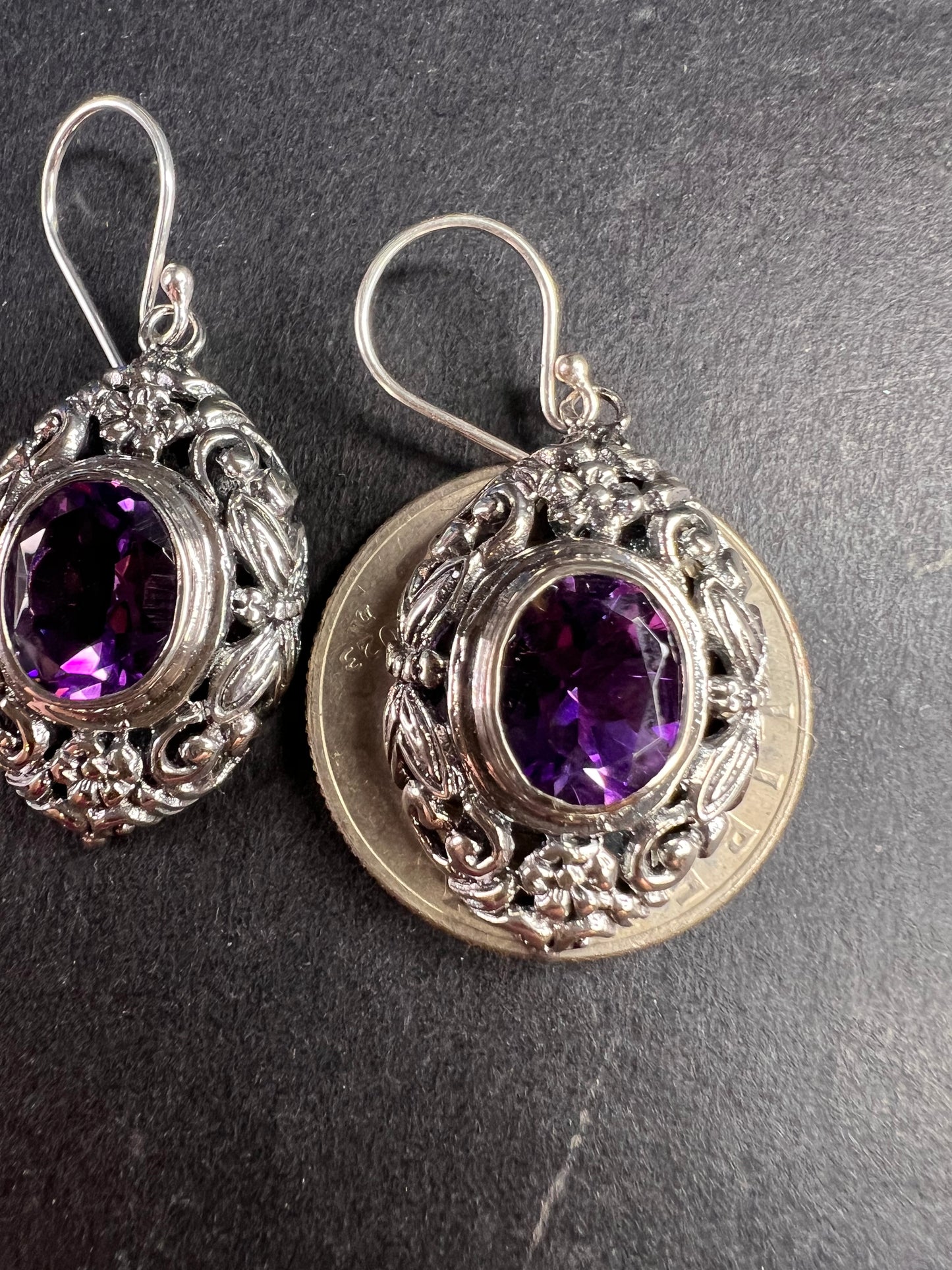 NEW Bali rose de France amethyst sterling silver dragonfly earrings