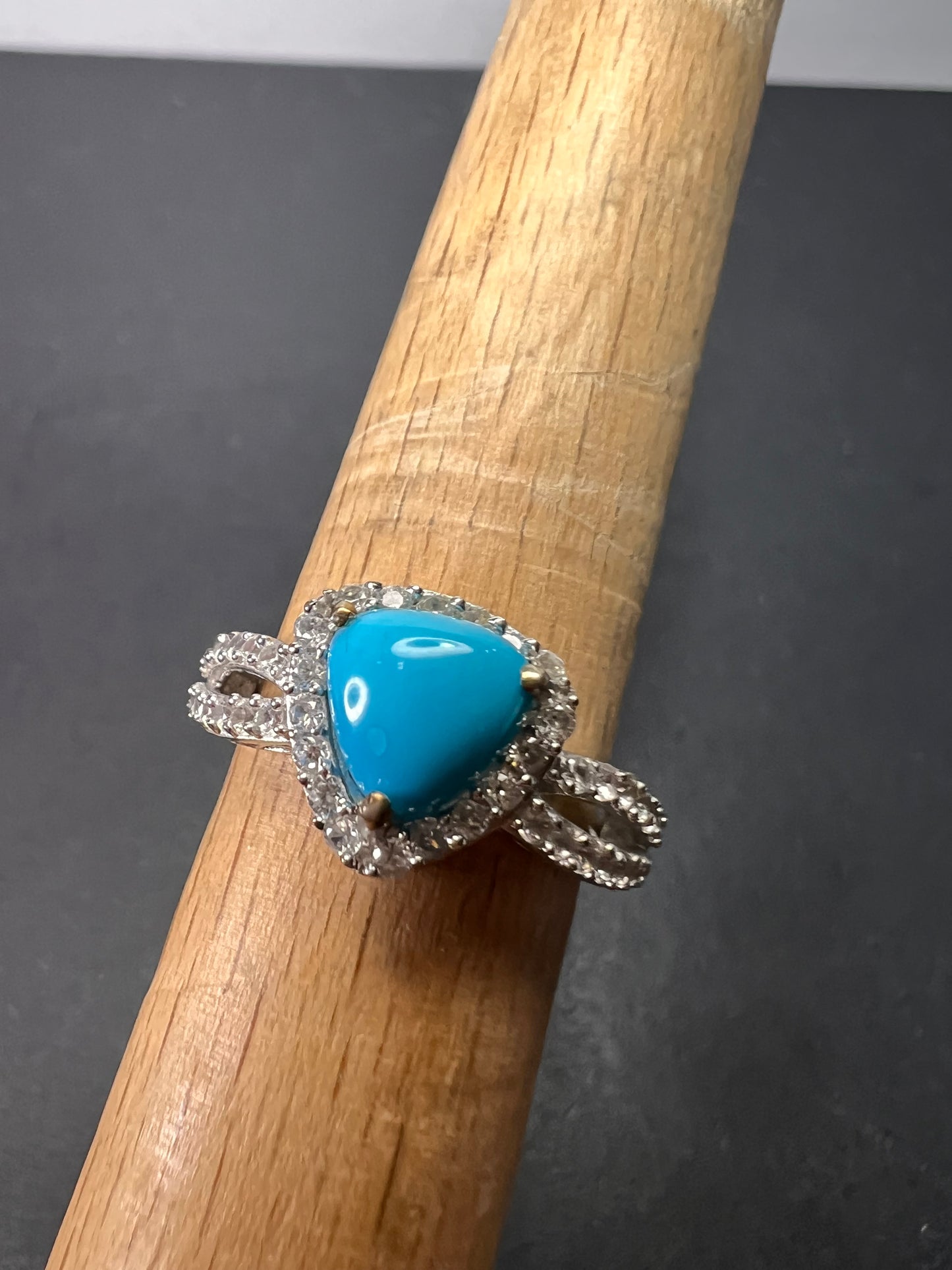 American sleeping beauty turquoise and zircon ring in platinum over sterling silver 2.60 ctw size 8