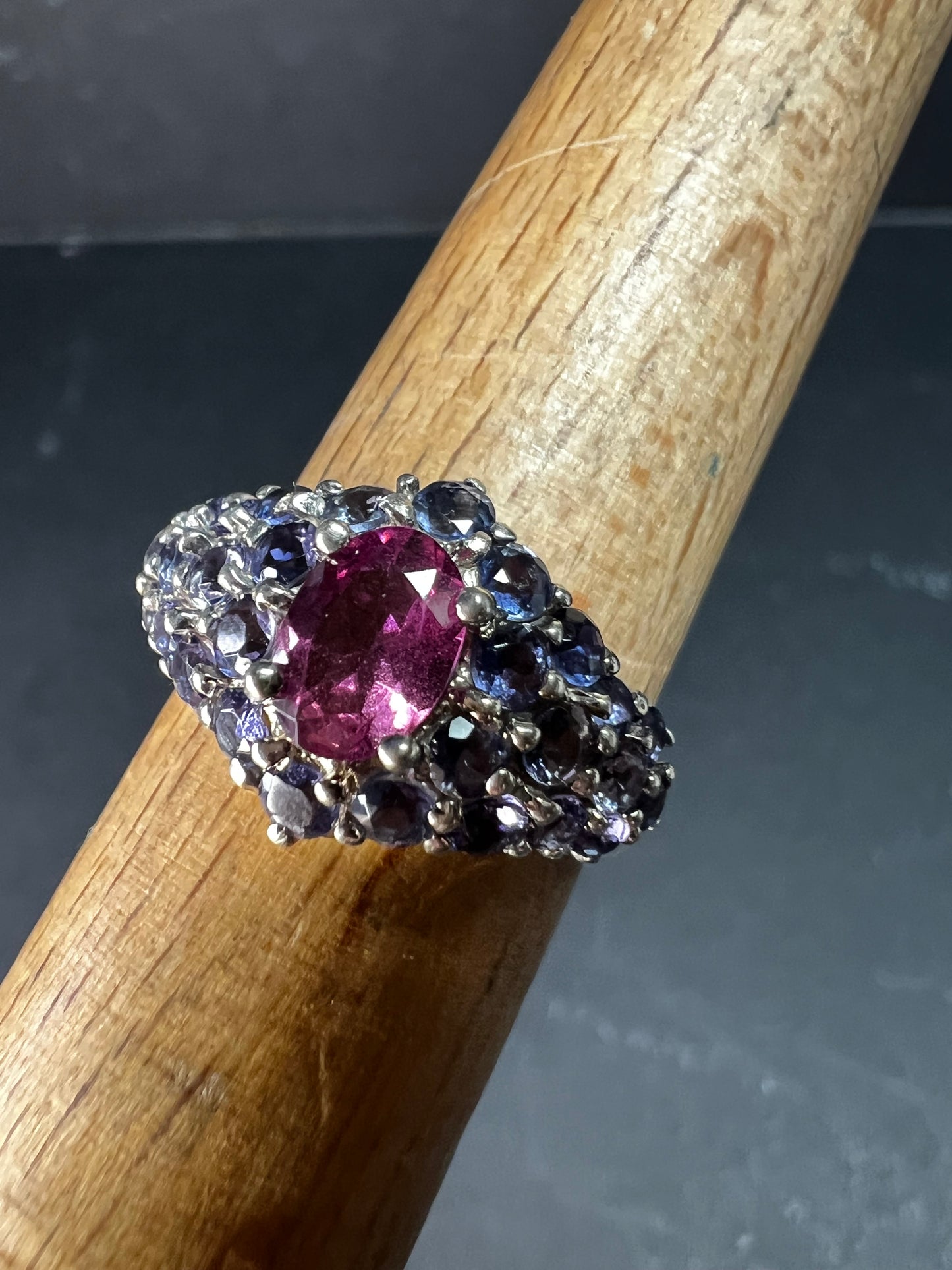 Pink Tourmaline Tanzanite Sterling Silver Cluster Ring Size 7