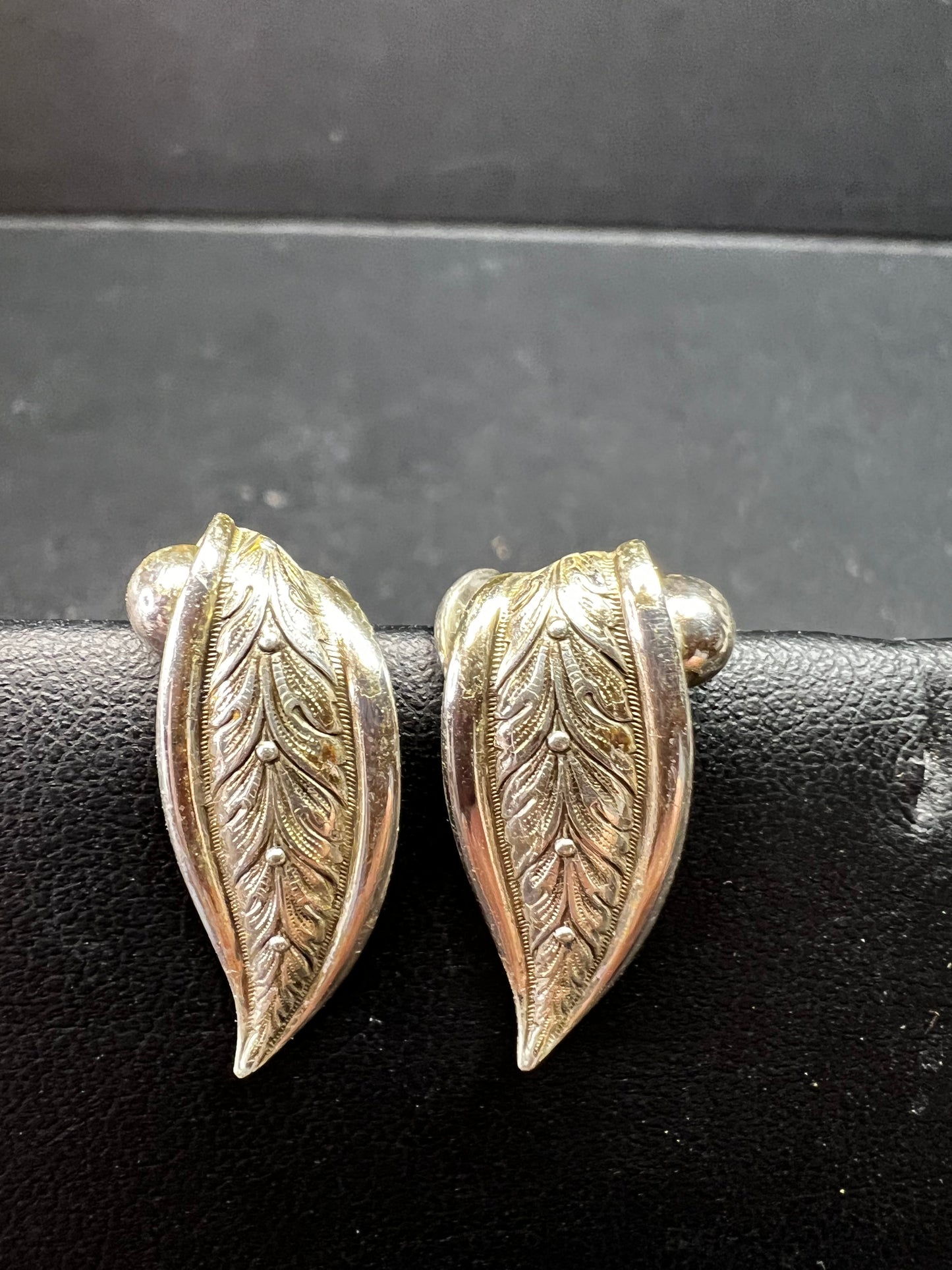 Vintage Forstner Sterling Silver Leaf Screwback Earrings Mid Century