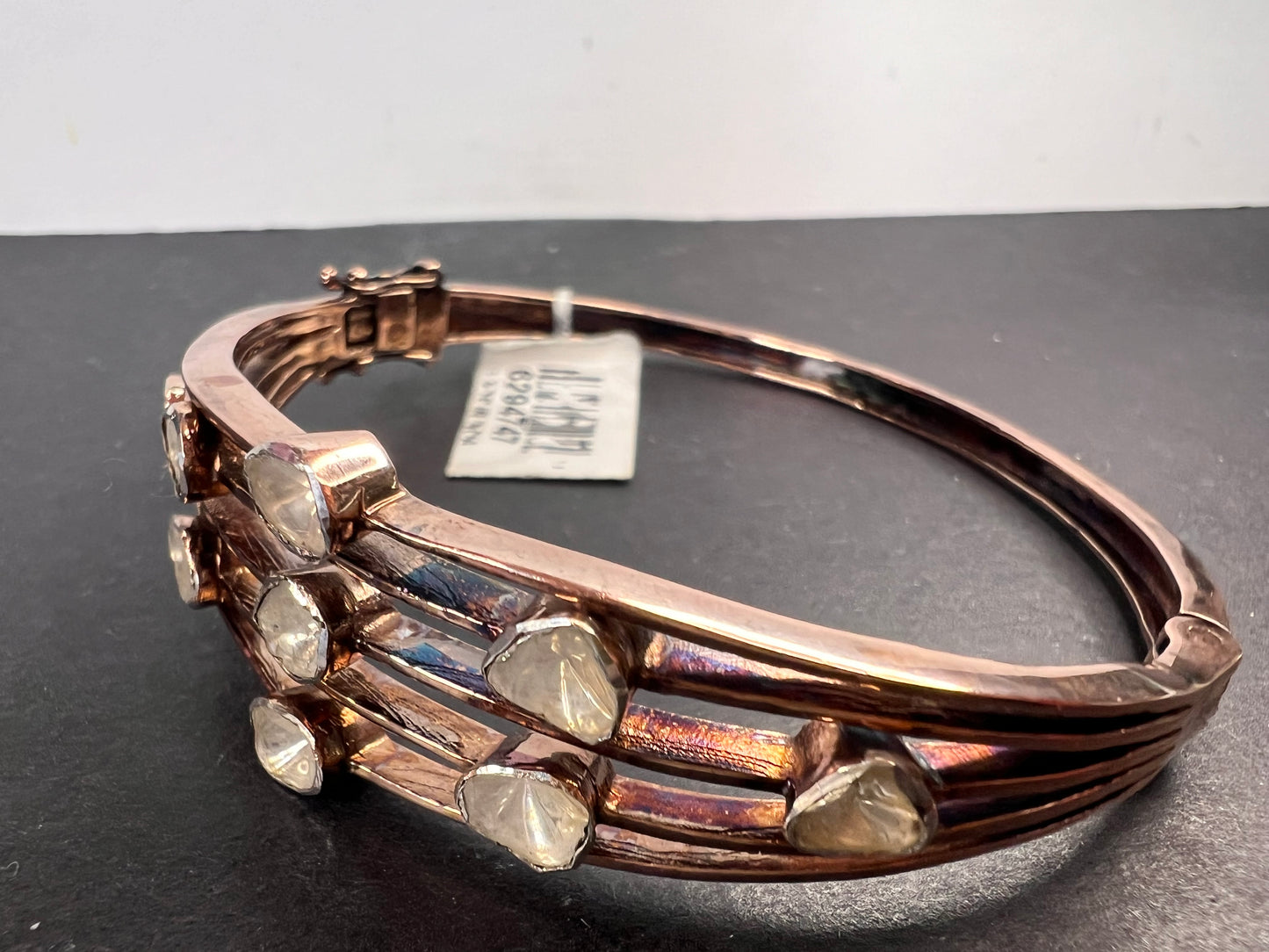 Polki diamond bangle bracelet in rose gold vermeil over sterling silver 2.00 ctw