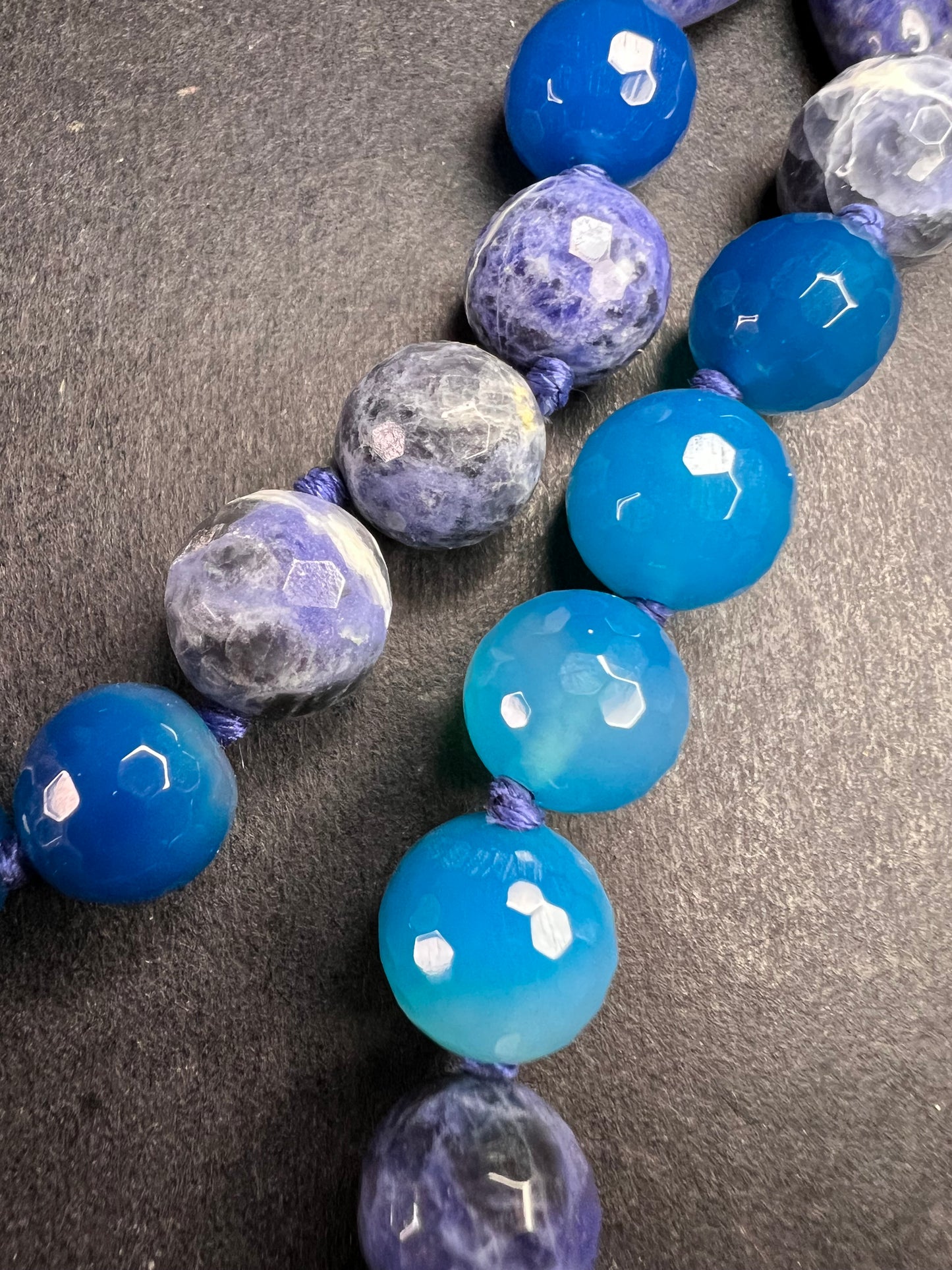 NEW multi blue semi precious stone station 36 inch necklace with sterling silver clasp