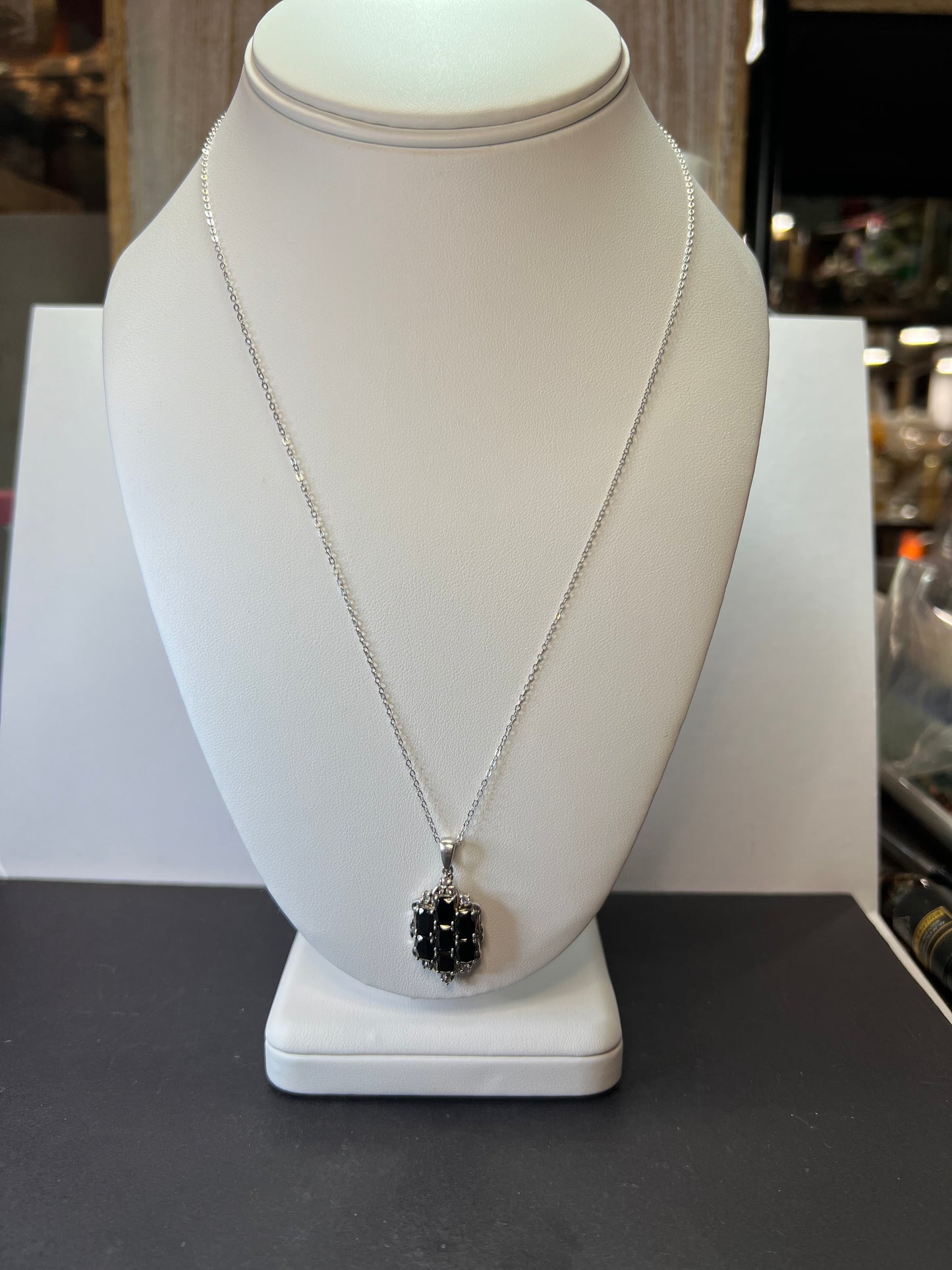 Elite shungite and white topaz sterling silver pendant and chain necklace