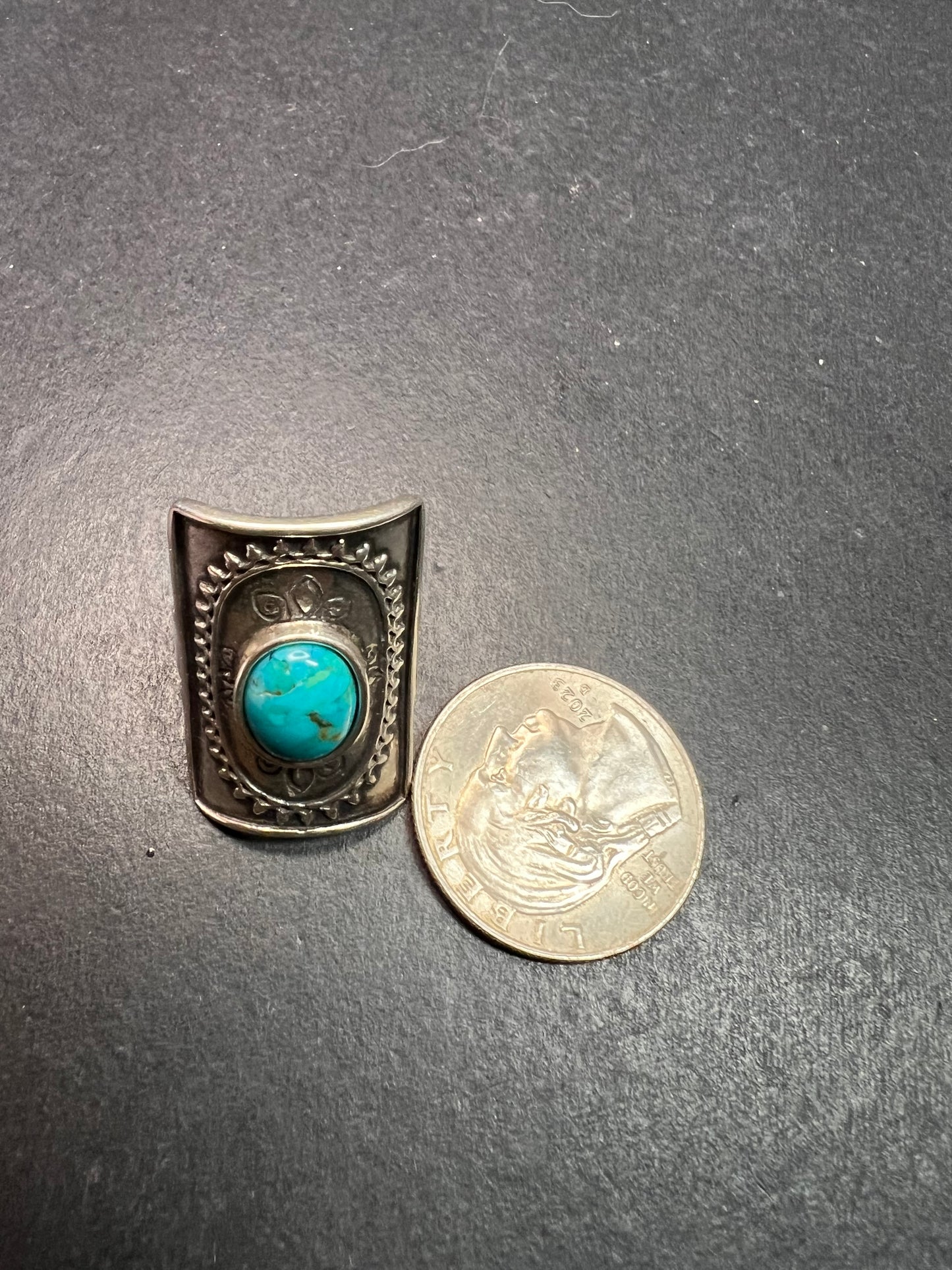 Vintage DIDAE Sterling Silver Kingman Turquoise Shield Ring – Size 7