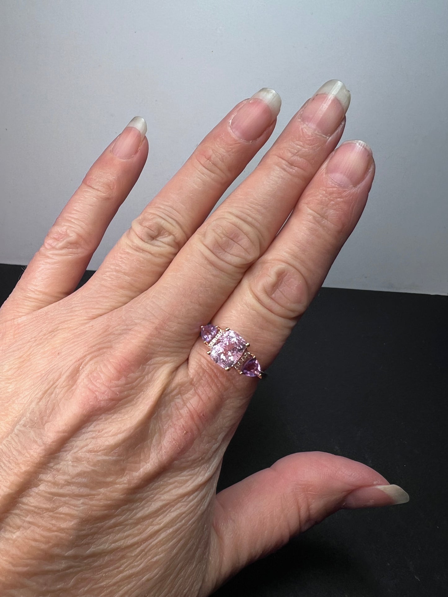 Pink kunzite 18k rose gold over sterling silver ring 3.03 ctw size 9