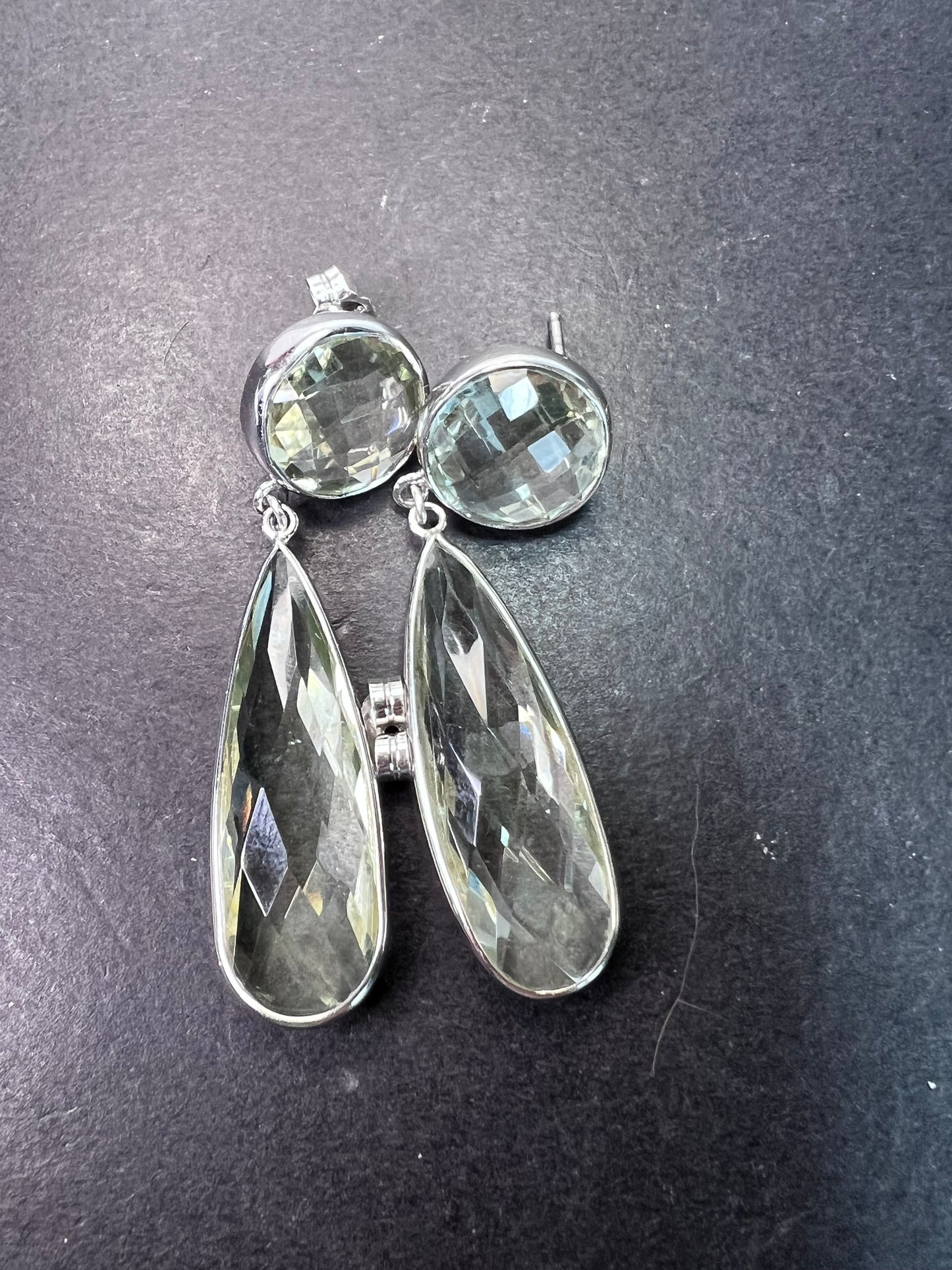 Green Prasiolite Rhodium Over Sterling Silver Dangle Earrings 30.00ctw