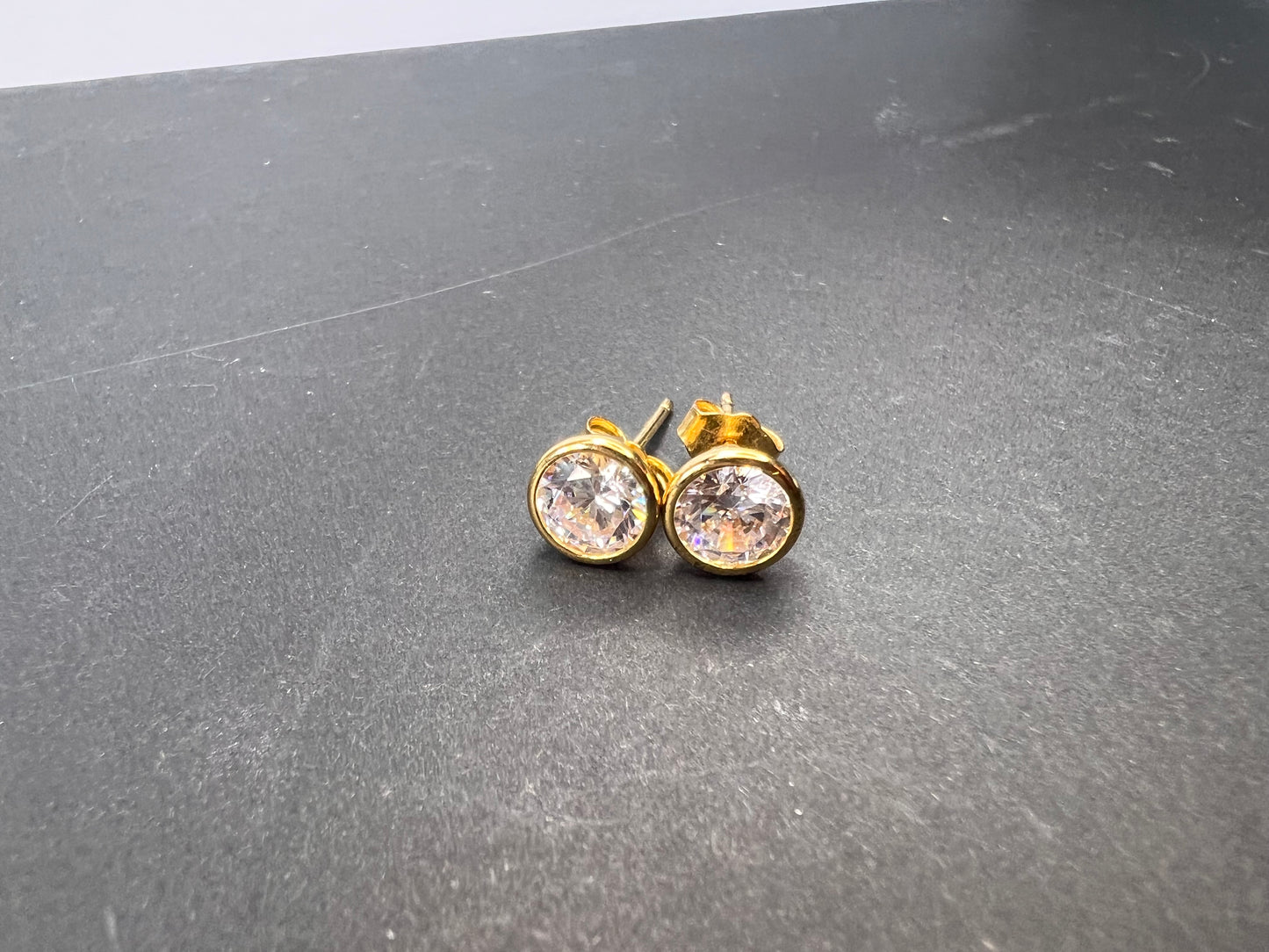 7mm CZ gold over sterling silver stud earrings