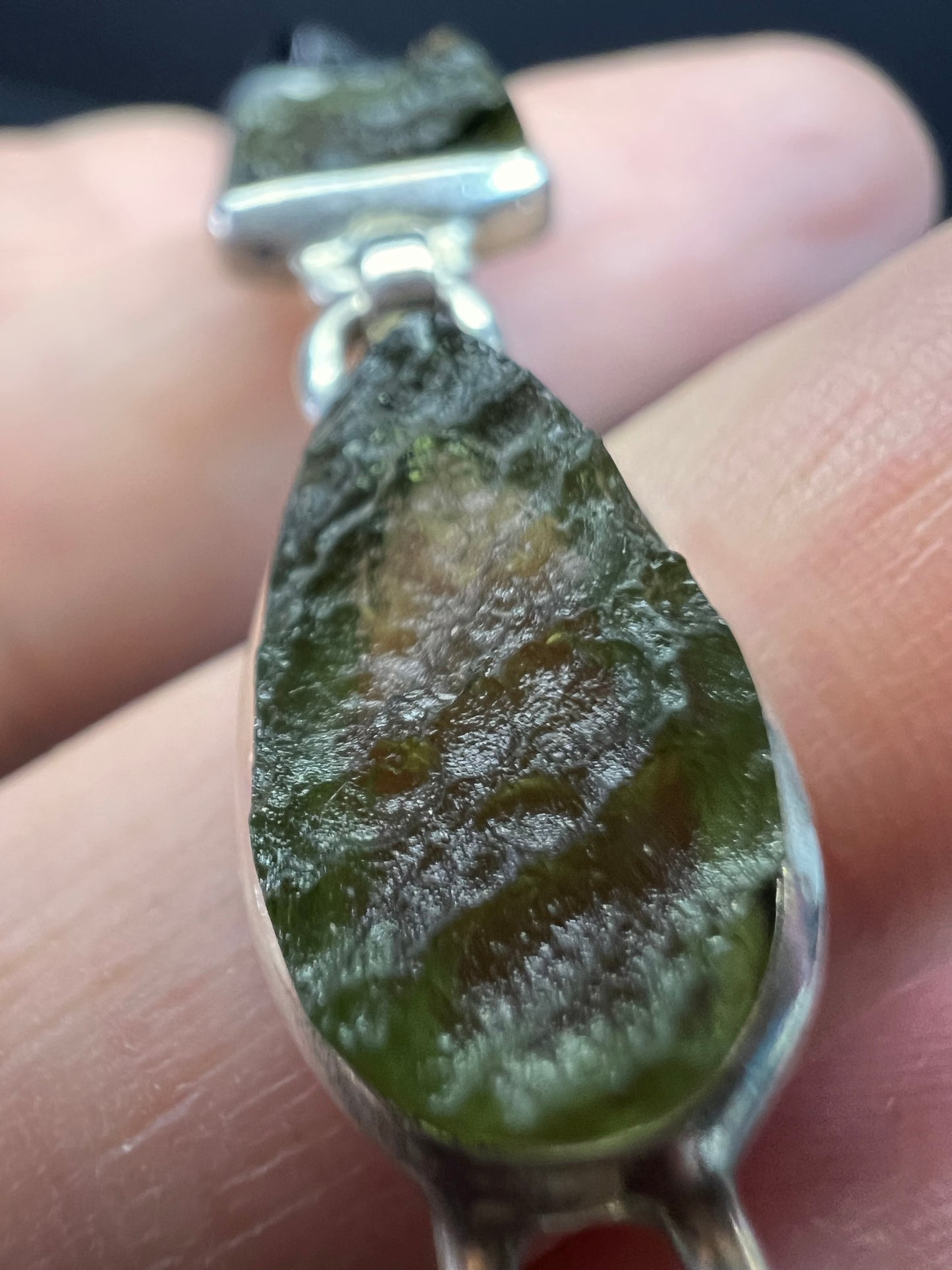 SOLD NEW Moldavite old stock sterling silver toggle bracelet