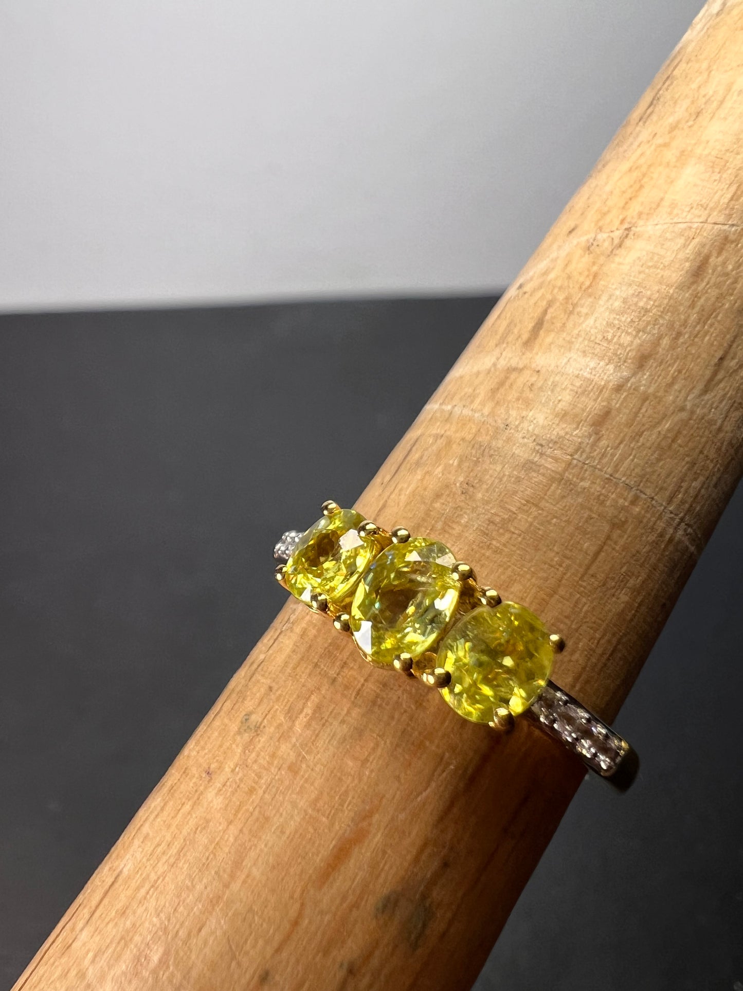 Sava sphene and white zircon triple stone ring in vermeil yellow gold over sterling silver size 8 *NEW*