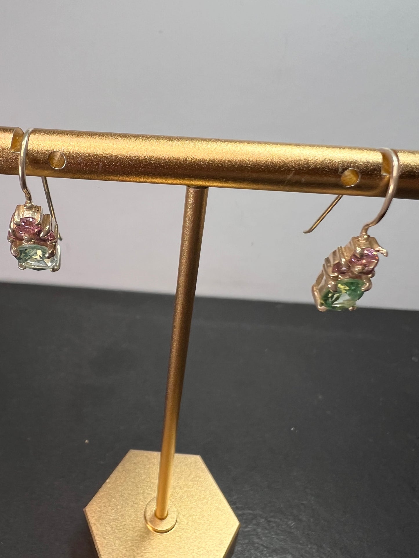 Aqua spinel and pink CZ sterling silver earrings by HAN