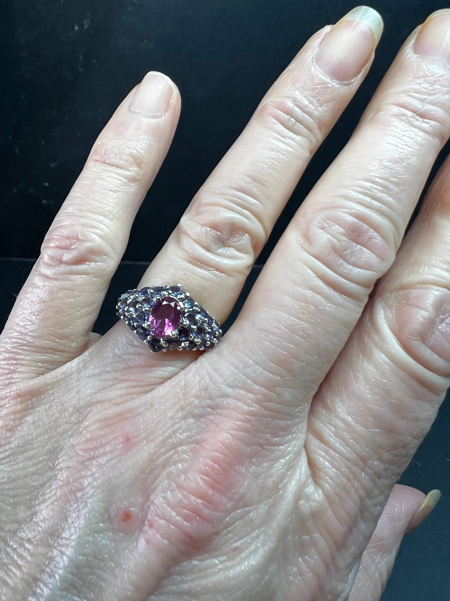 Pink Tourmaline Tanzanite Sterling Silver Cluster Ring Size 7