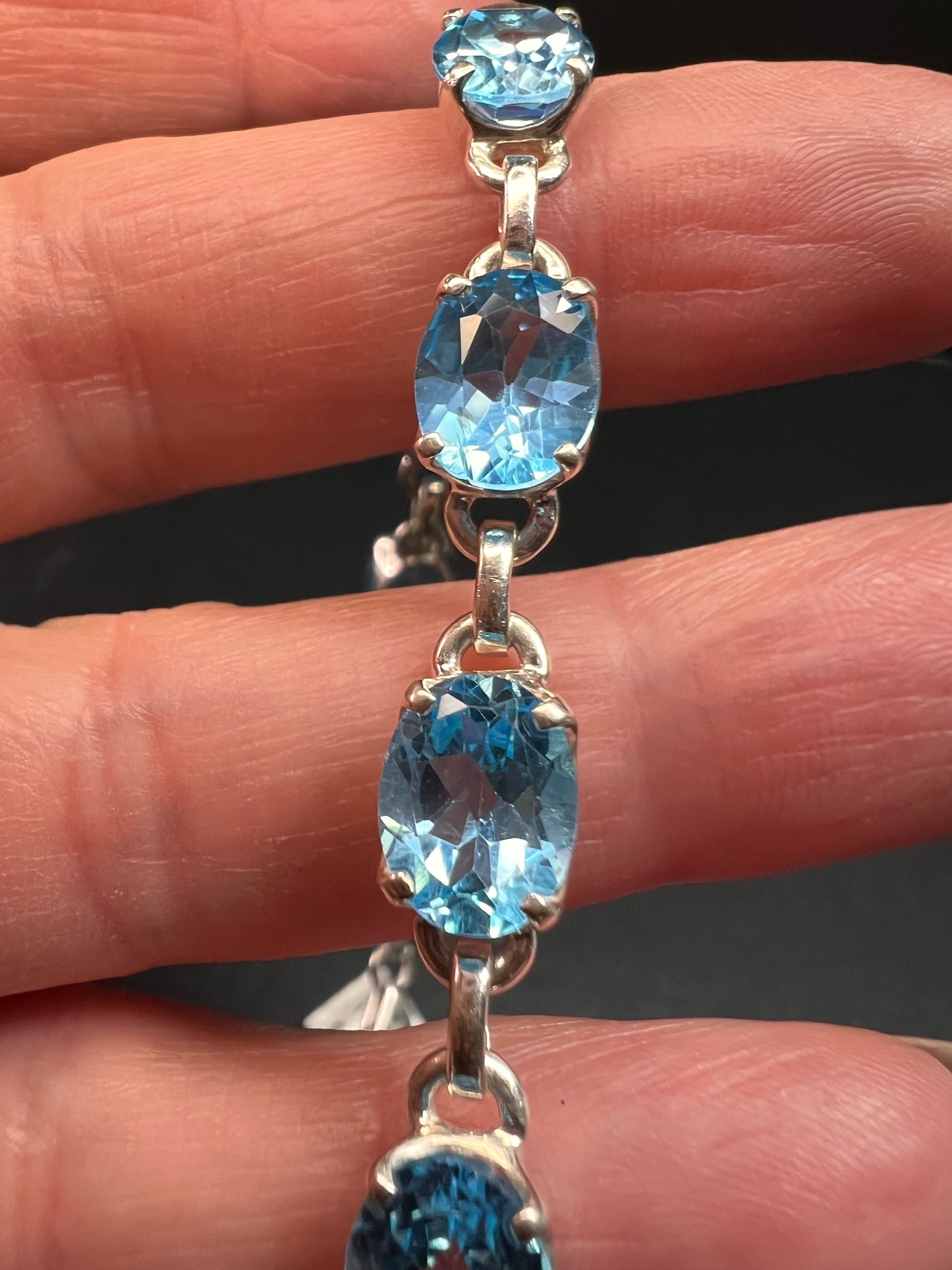 Vintage dead stock Swiss blue topaz sterling silver 8 inch bracelet