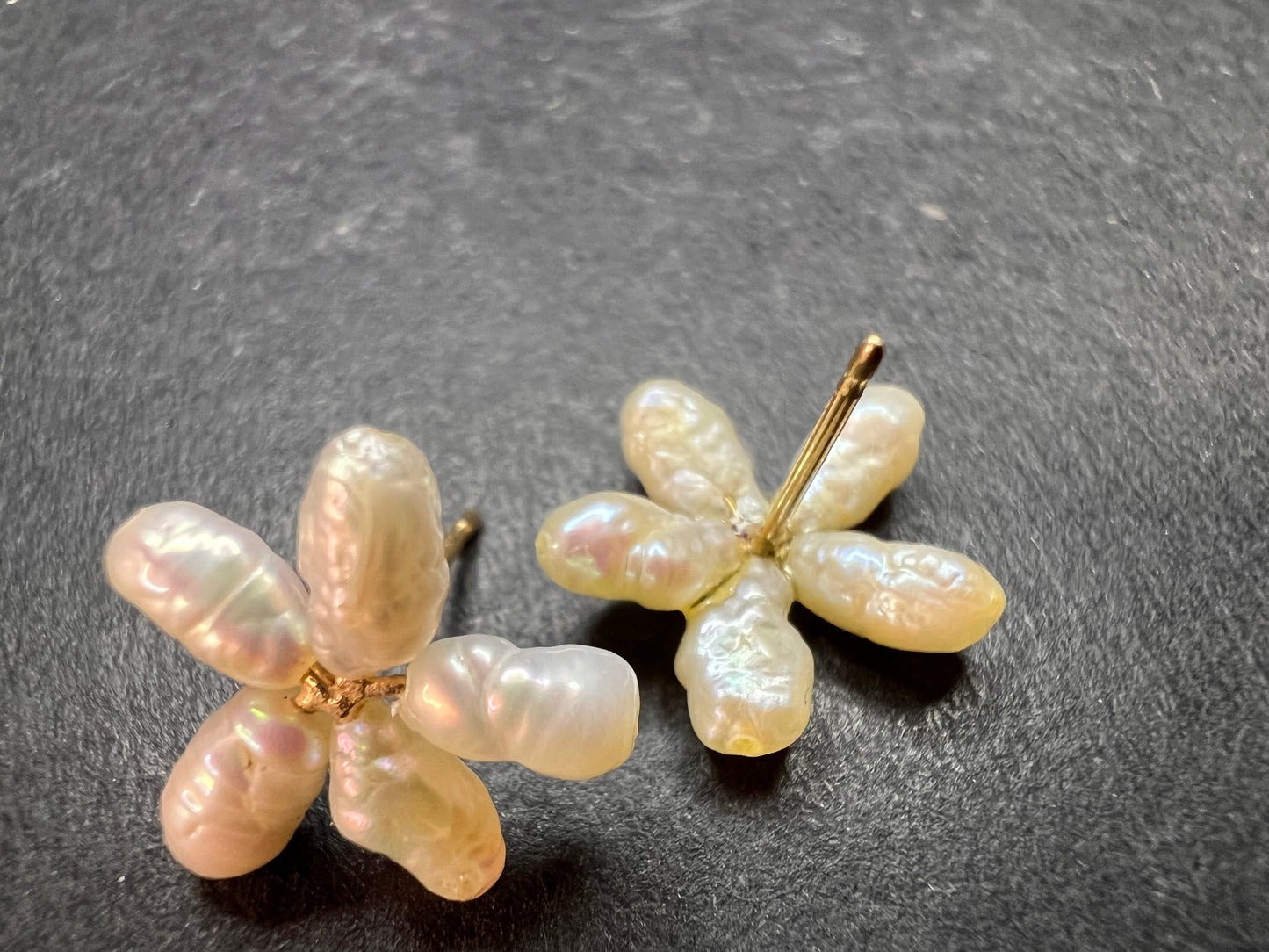 Vintage 14K Gold Freshwater Pearl Flower Stud Earrings No Backs