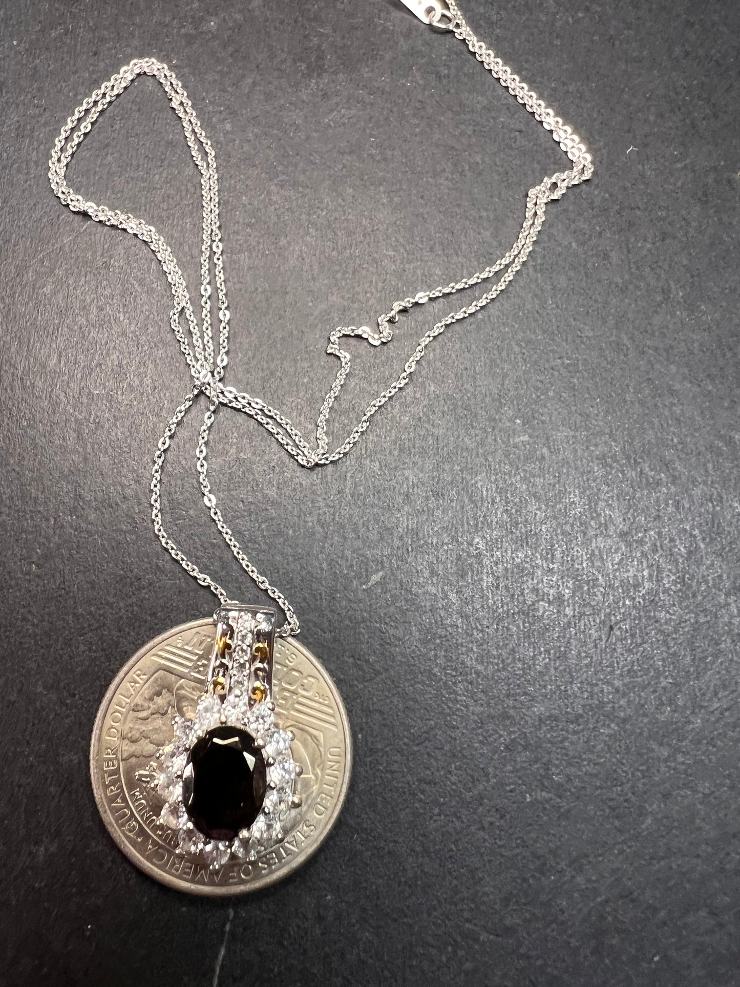 NEW elite Shungite and zircon pendant and chain in vermeil and rhodium over sterling silver