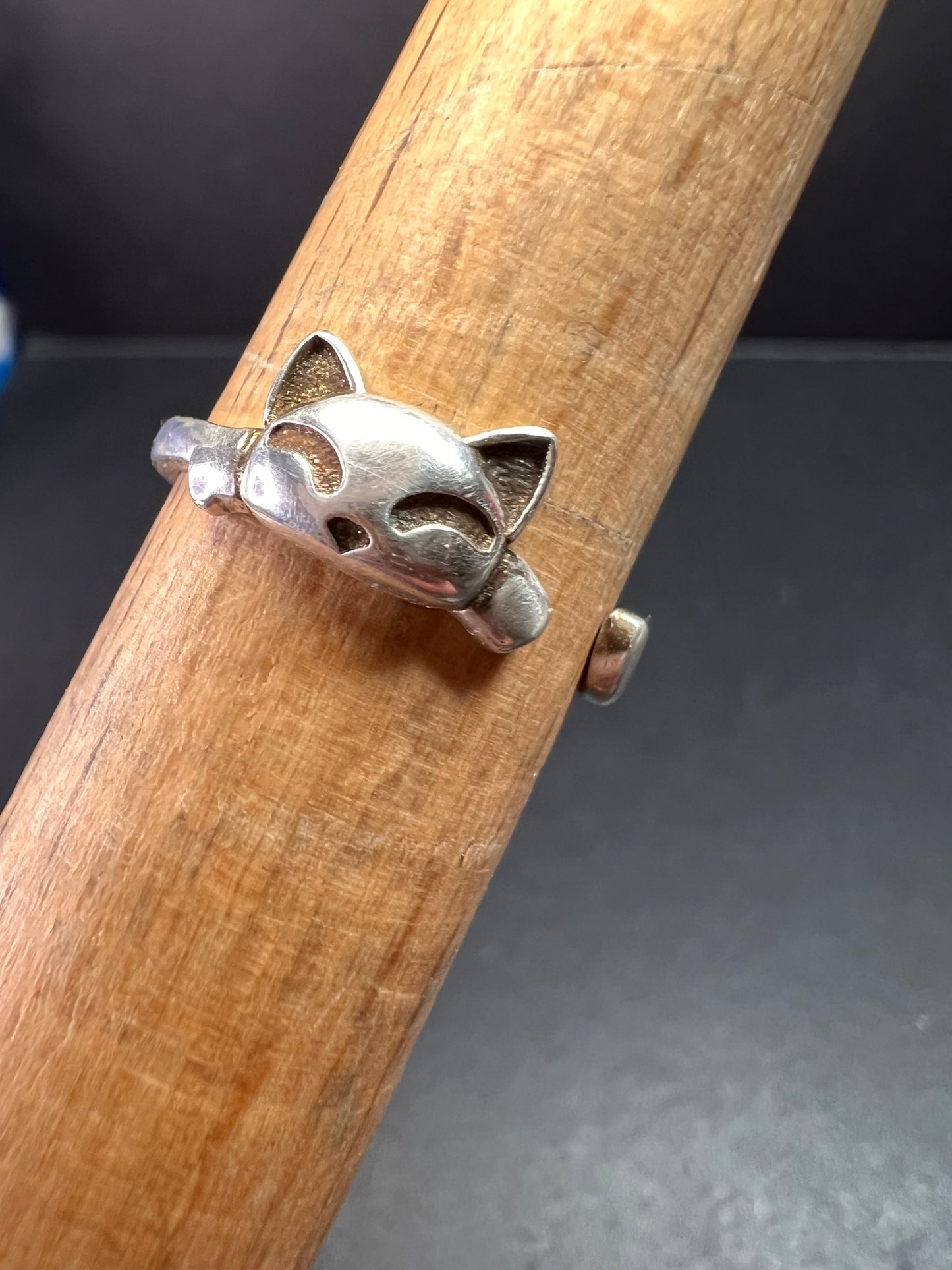 Vintage Sterling Silver Adjustable Cat Ring – Size 7