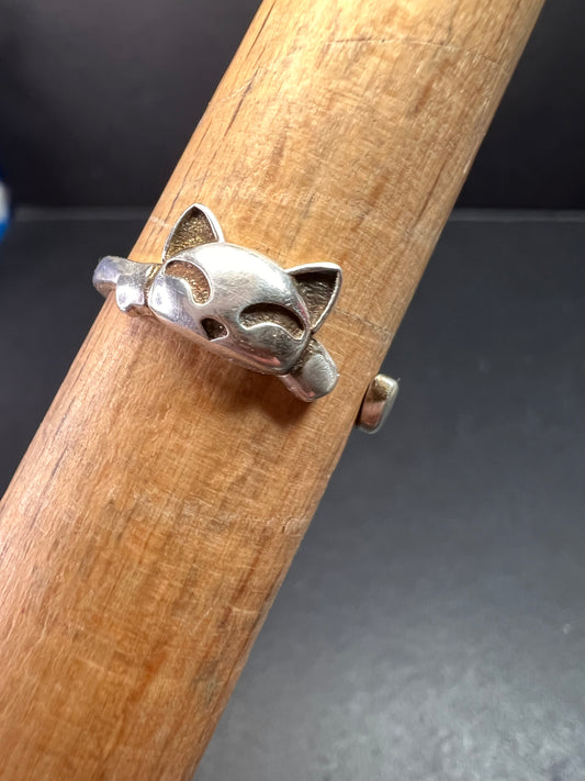 Vintage Sterling Silver Adjustable Cat Ring – Size 7