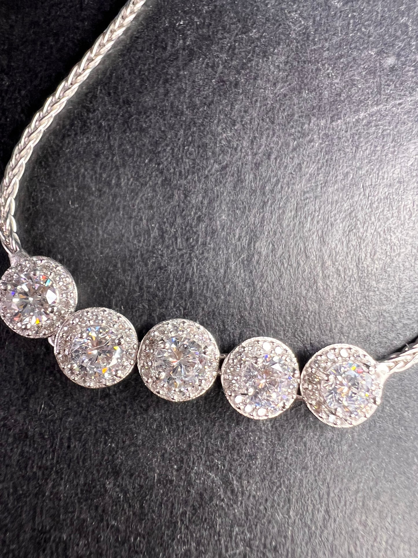 Sterling Silver CZ Halo Bolo Bracelet Adjustable Sparkle Slider Bracelet