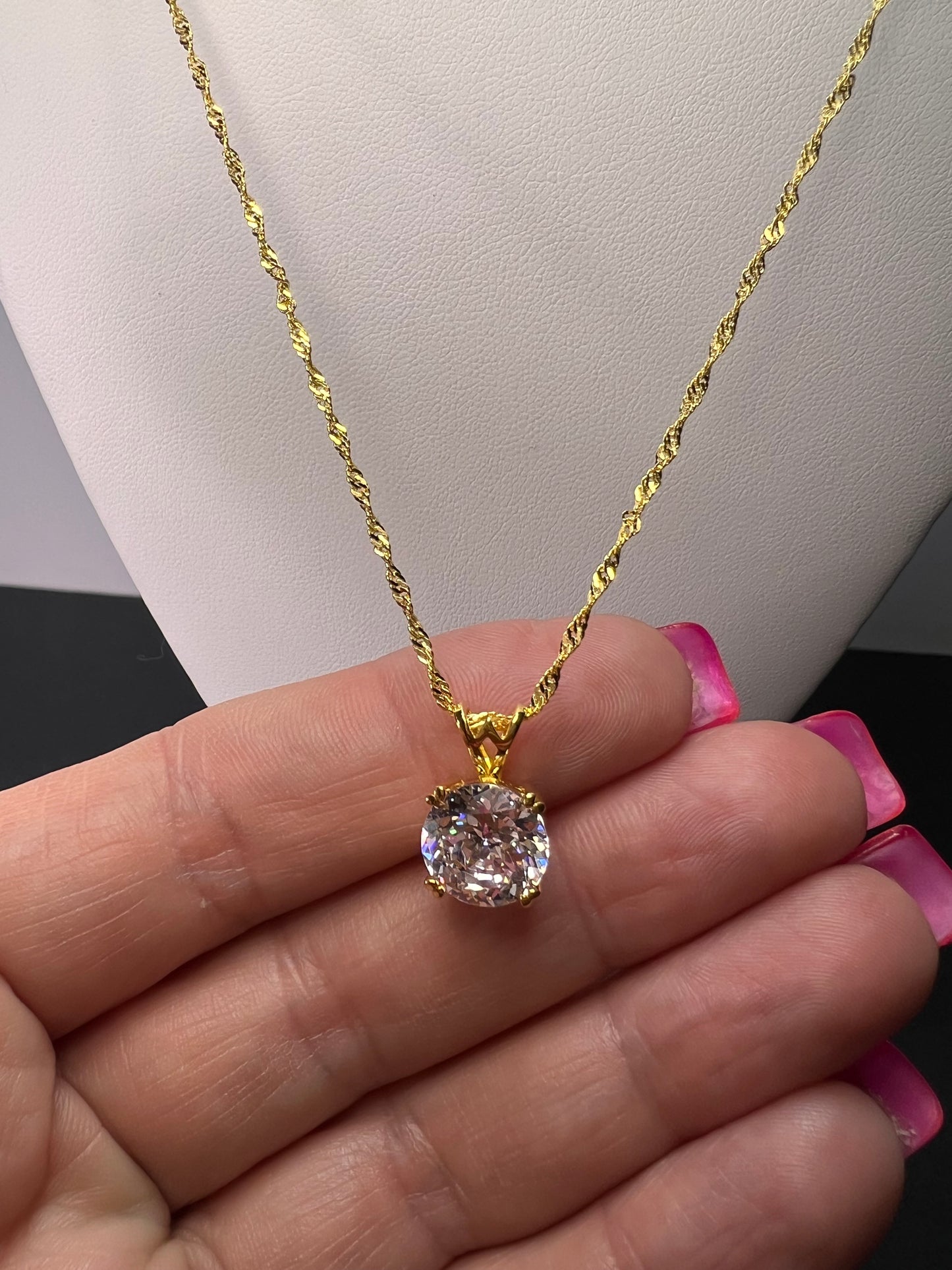 Charles Winston CZ gold over Sterling solitaire pendant and chain necklace