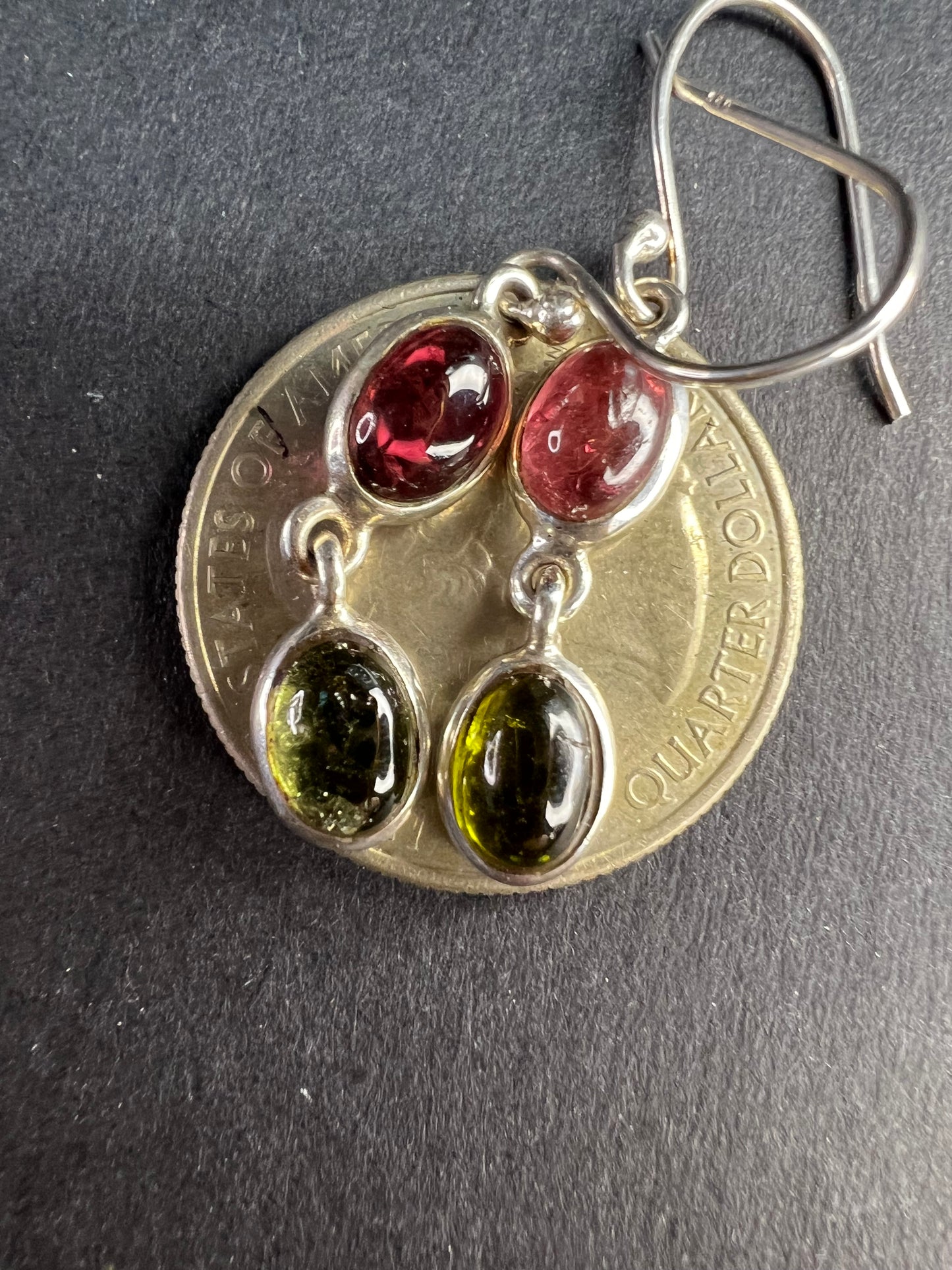 Vintage Sterling Silver Pink & Green Tourmaline Dangle Earrings Nature Company