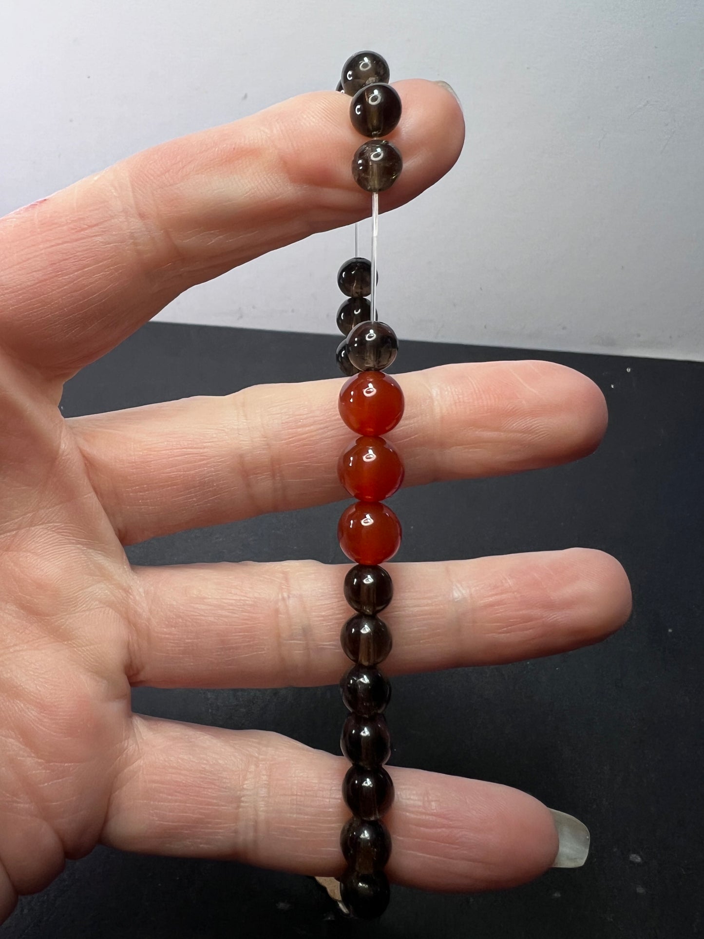 Smoky quartz and carnelian bracelet 7 inch