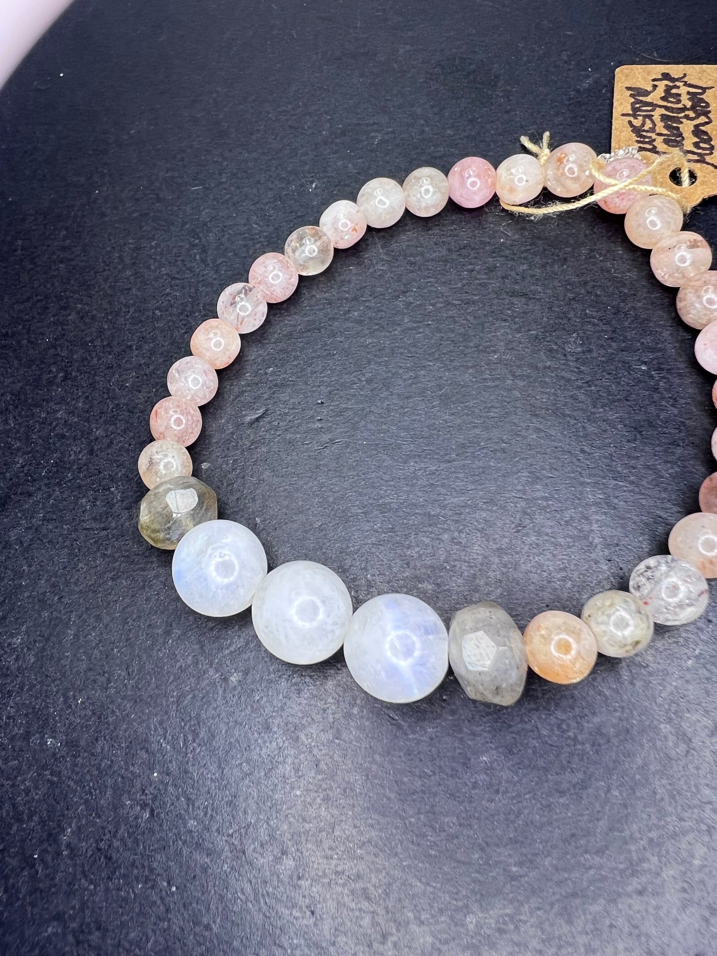 Sunstone , rainbow moonstone, and labradorite stretch bracelet 7 inch