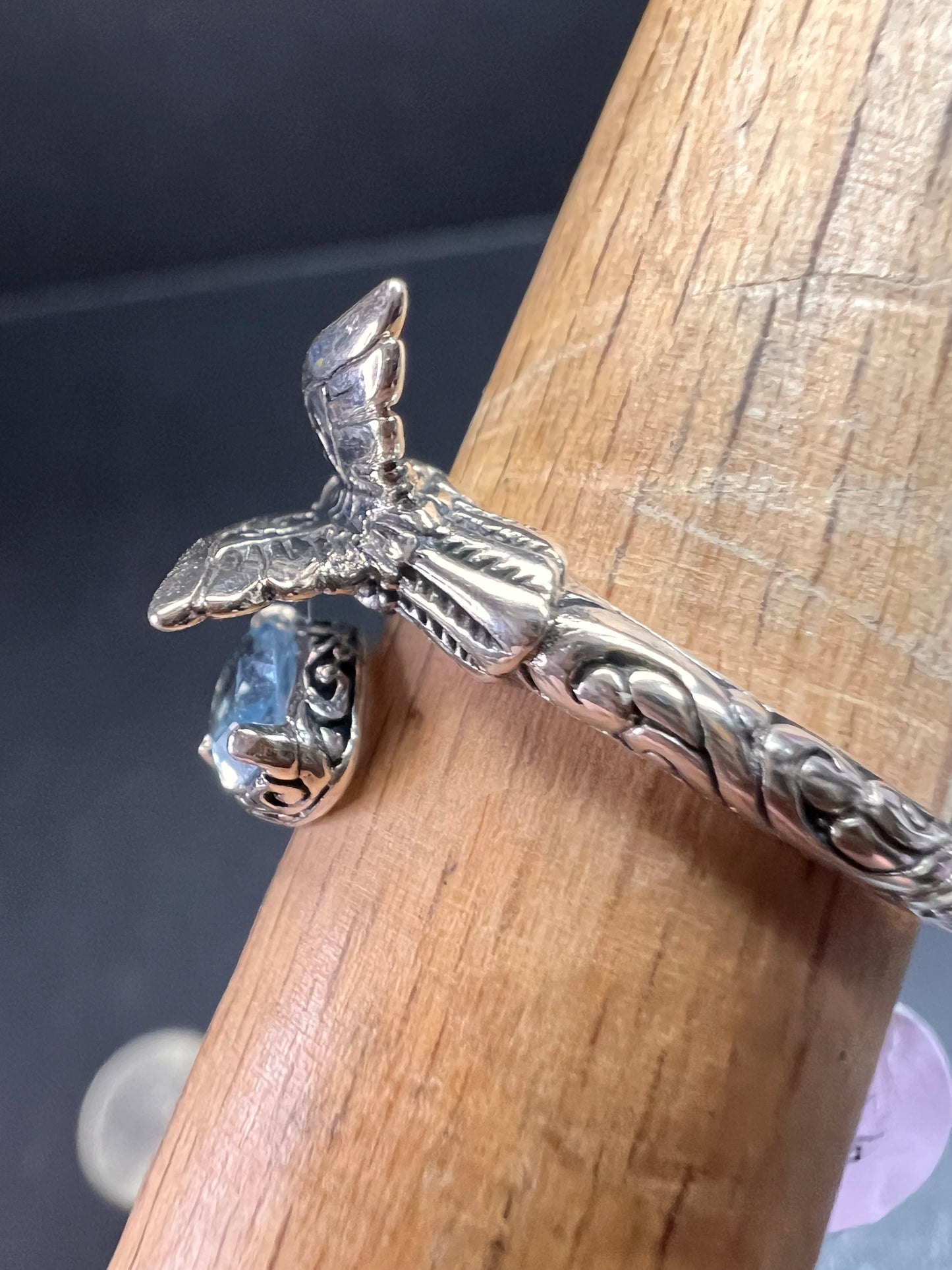 NEW Blue topaz hummingbird Bali sterling silver ring size 7