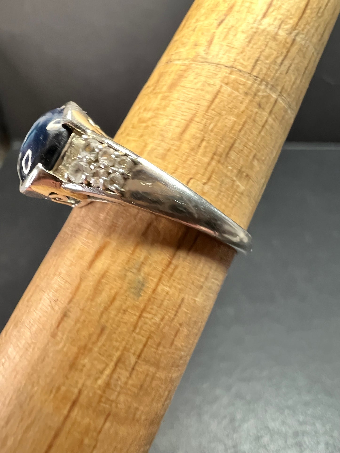 Vintage Star Sapphire & White Topaz Sterling Silver Ring 8