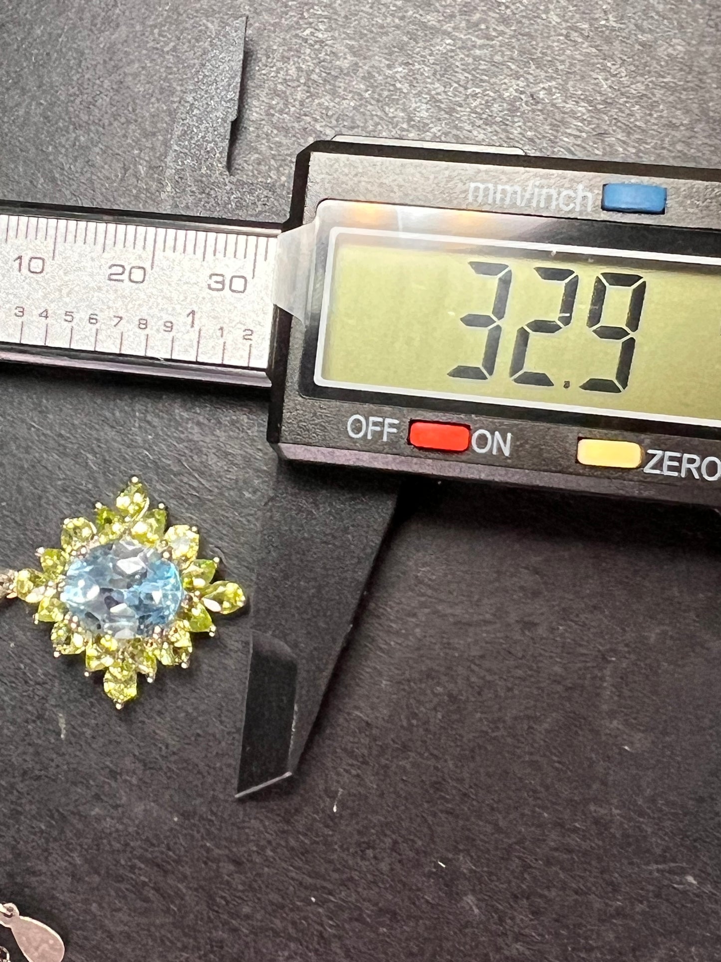 Vintage Blue Topaz & Peridot Sunburst Pendant Necklace – HT Sterling Silver