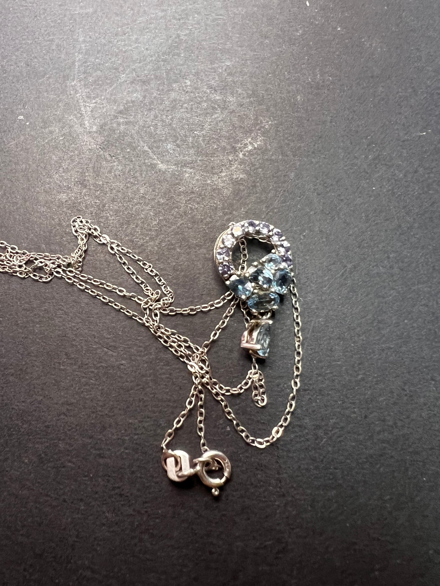 Tanzanite and aquamarine sterling silver pendant necklace with chain