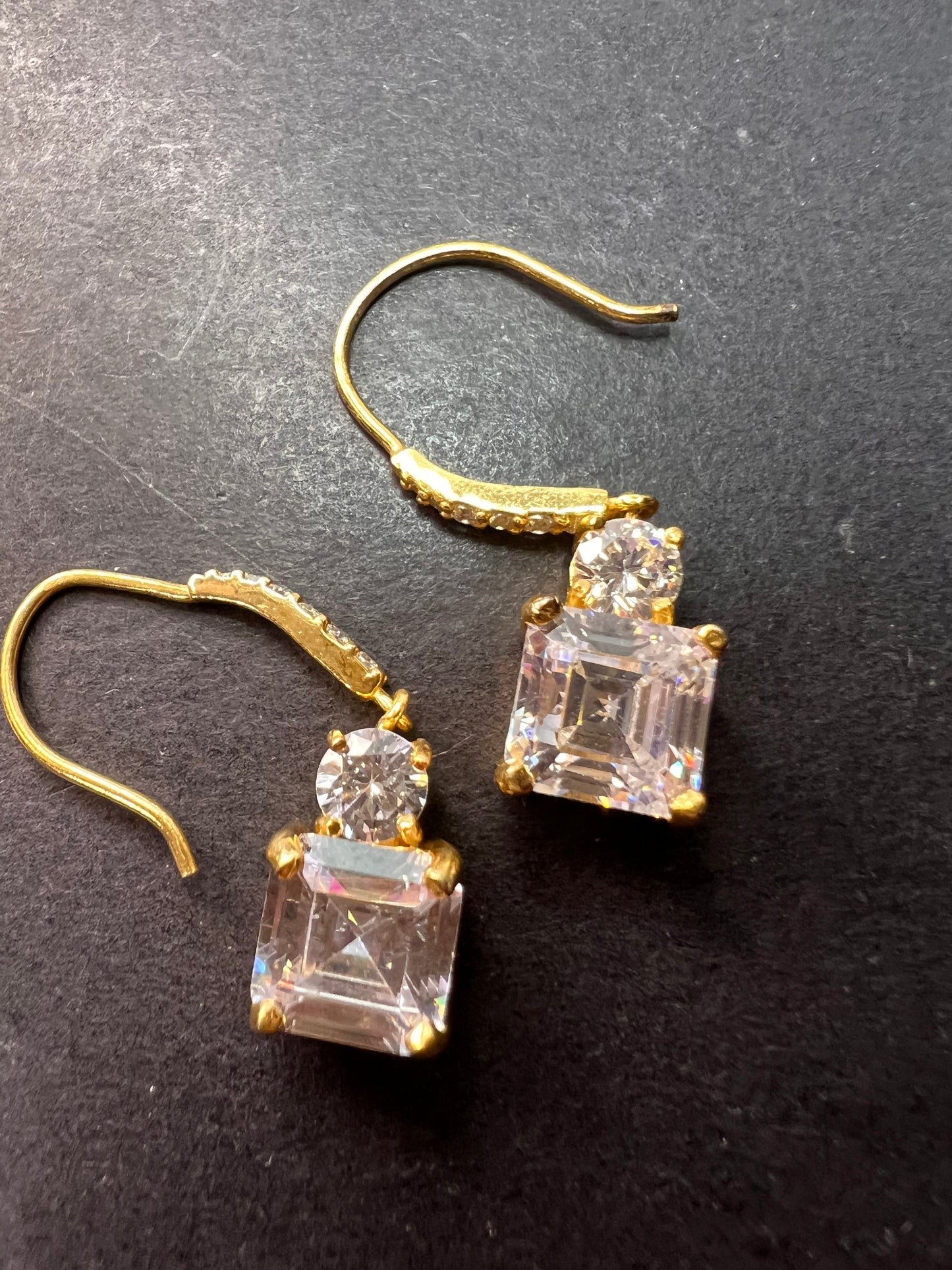 White Cubic Zirconia Asscher Cut 18k Yellow Gold Over Sterling Silver Dangle Earrings 9.40ctw