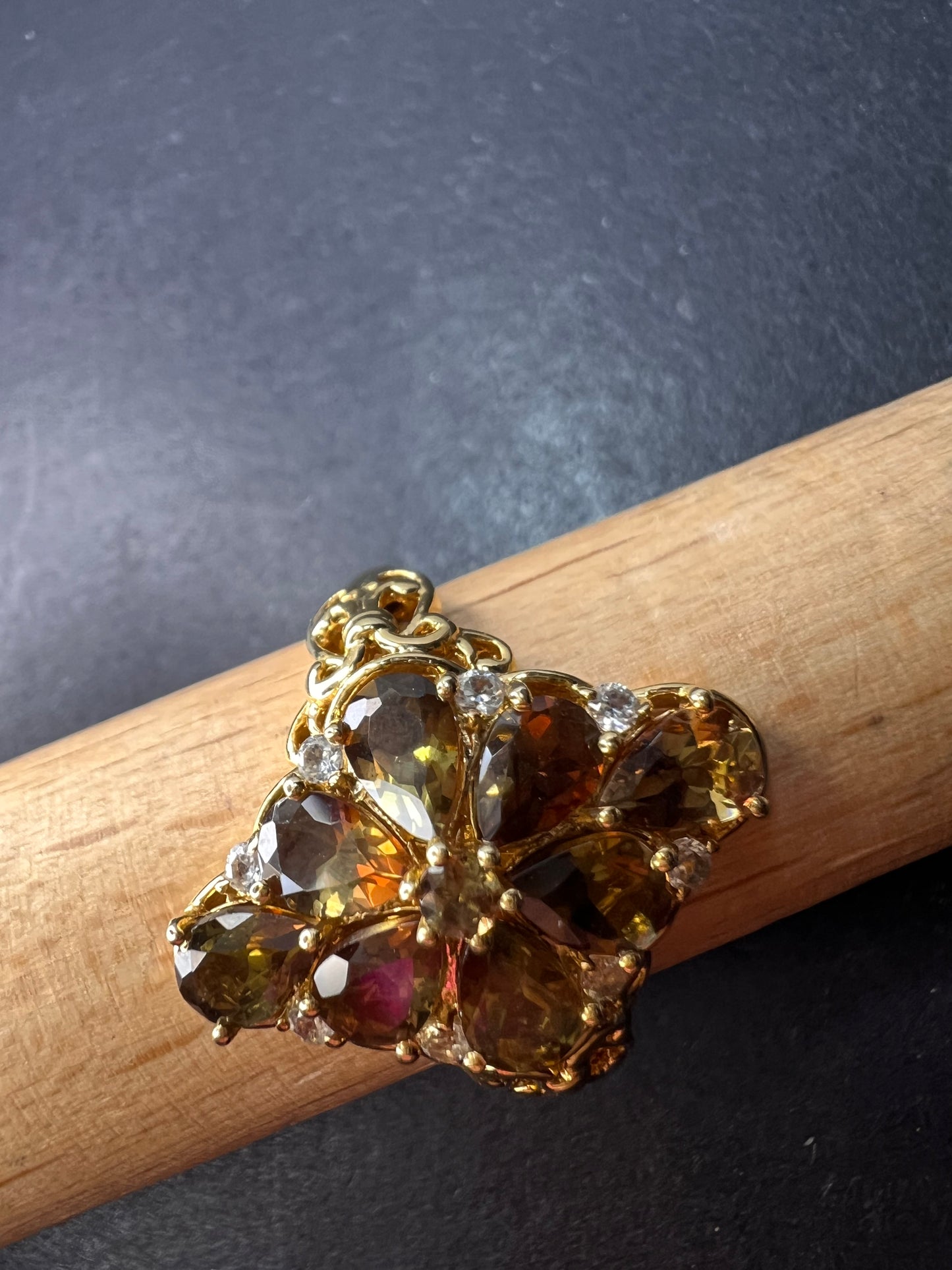 Andalusite and zircon cocktail ring in gold vermeil size 10