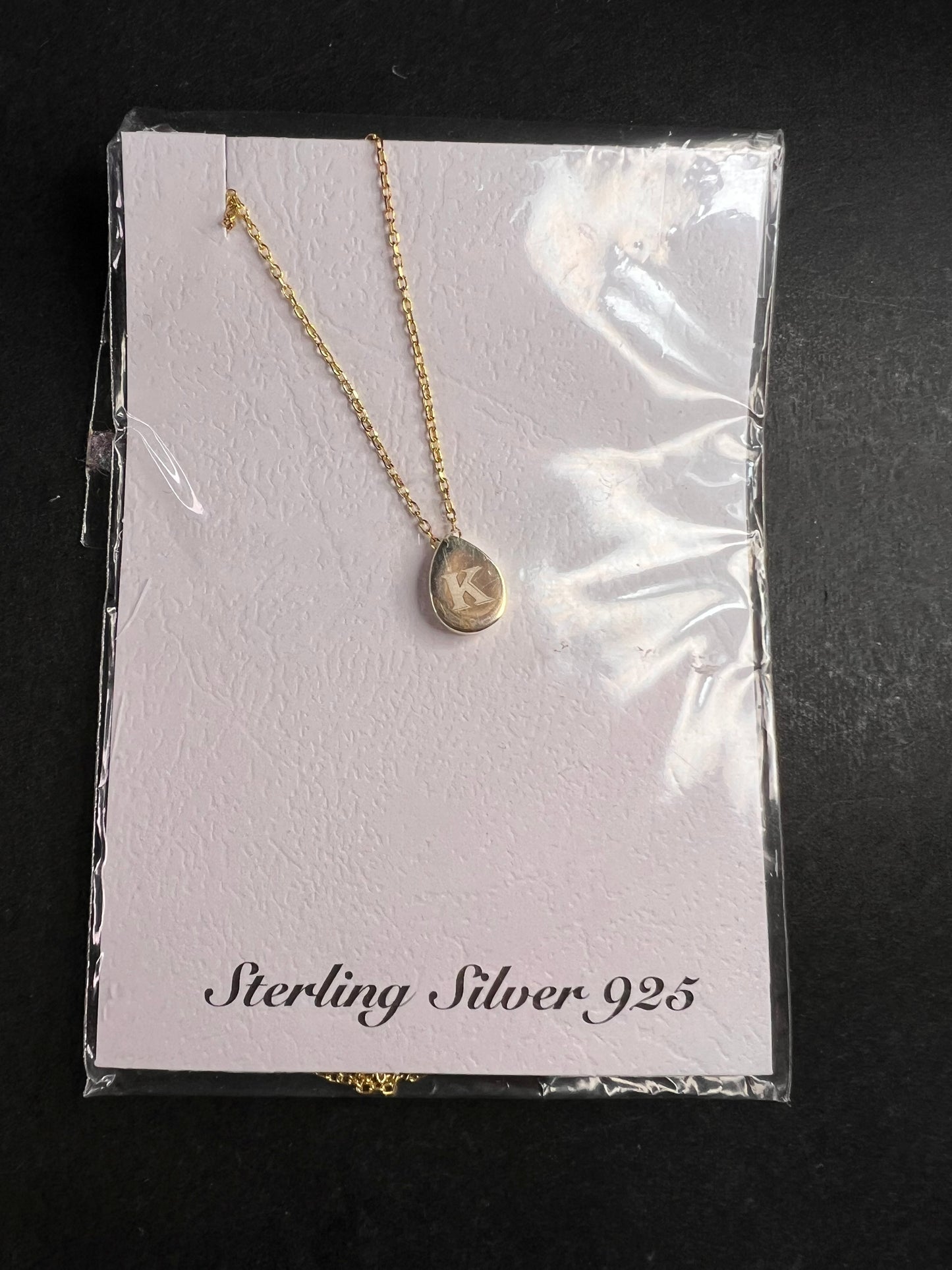 NEW sterling silver initial K pendant and chain 16 inch necklace