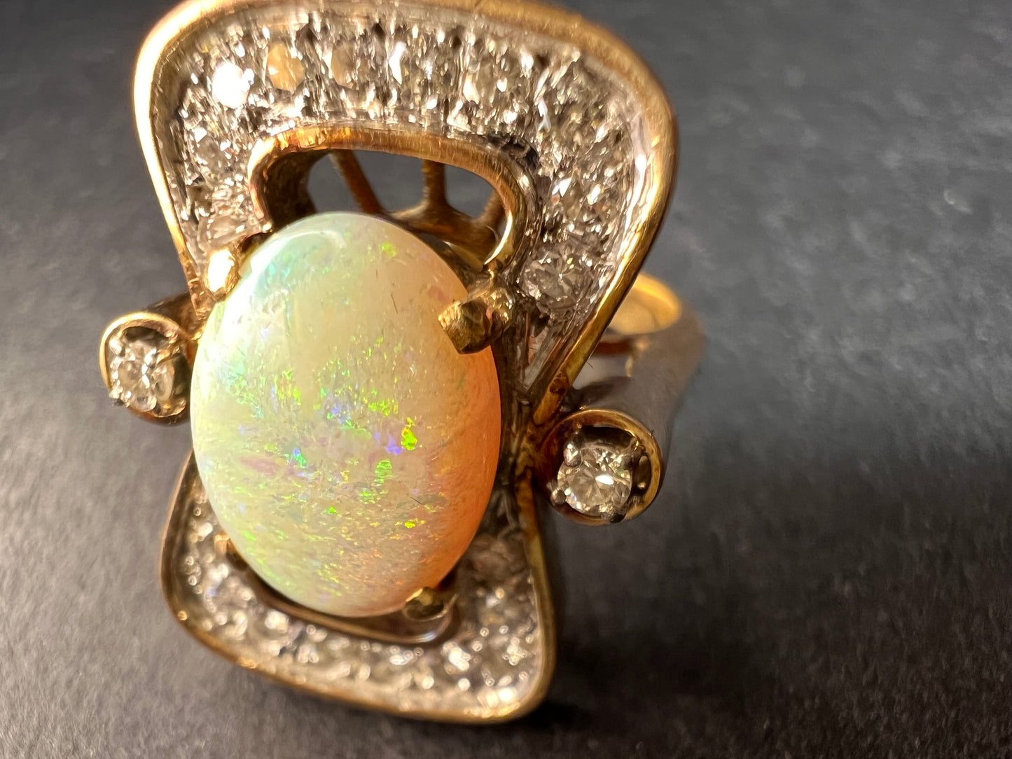 Vintage 14K Opal & Diamond Ring | Size 6.5 | Papered | 1.80ct | 60s–70s